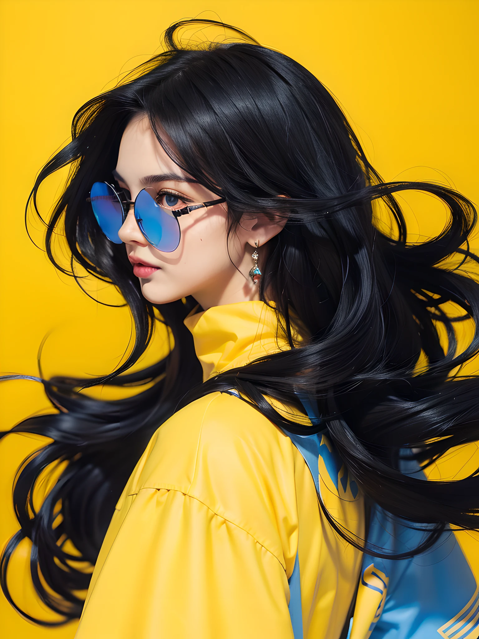 (photorealistic:1.4), best quality, masterpiece, ultra high res, 1girl, (detailed face:1.2), (detailed eyes:1.2), (detailed hair:1.2), (detailed clothes:1.2), 4k, (detailed color:1.2), glasses, earring, black hair,