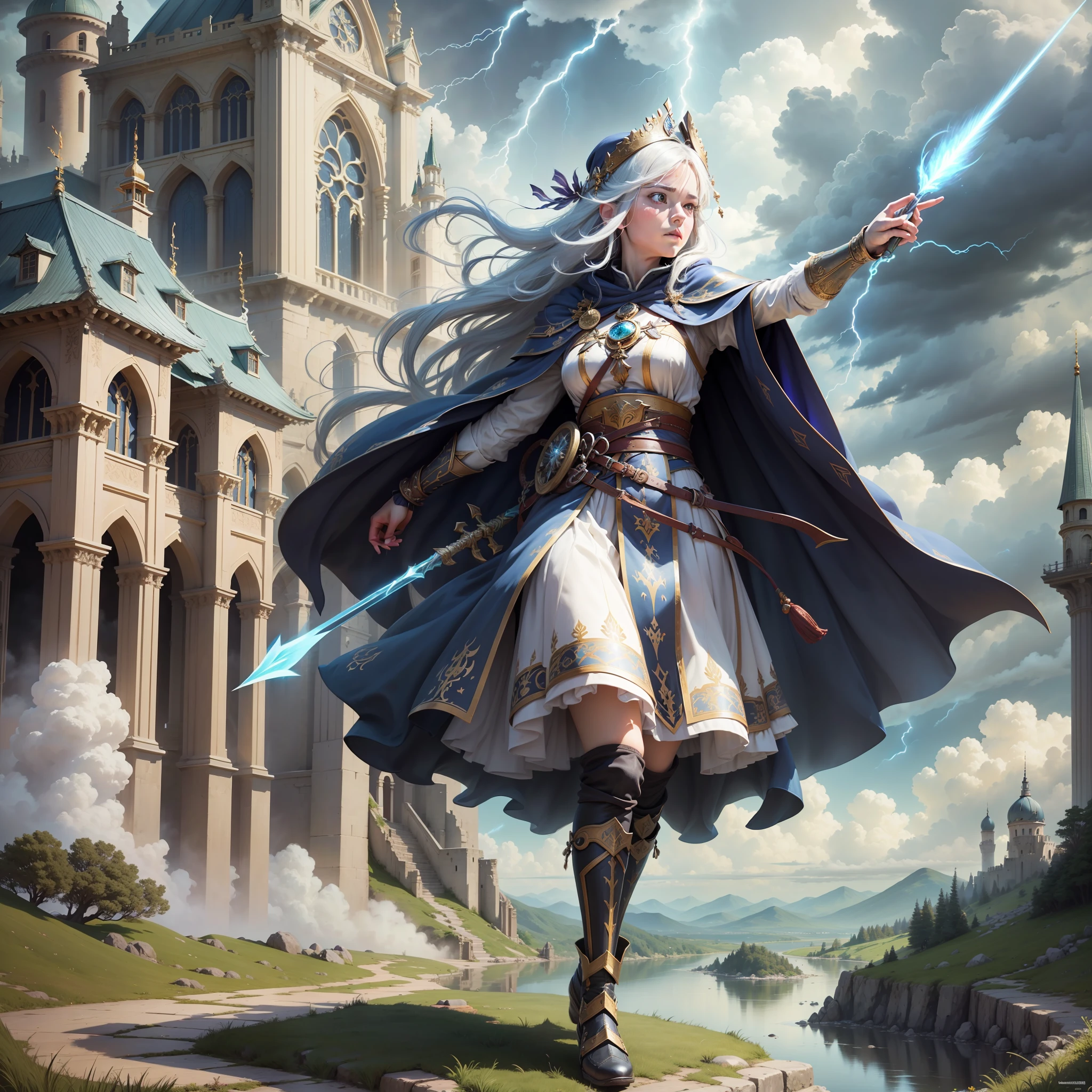 Step 1 - Scene: This is a magical scene with multiple characters in it. The scene features magnificent epic cinematic style buildings and landscapes, including towers, city walls, bridges, meadows, and lakes. There are mysterious clouds and lightning in the sky, as well as the flow and flickering of magical energy.
Step 2 - Labels (relational, noun, verb):
Characters: Many people, male, female, elderly, young
Clothing: magical decorations, ancient costumes, armor, robes, cloaks, boots
Architecture: walls, towers, bridges, palaces, shrines, meadows, lakes
Sky: Clouds, lightning, magical energy
Items: magic staffs, swords, bows and arrows, shields, magic crystals, books
Actions: casting, fighting, running, jumping, flying, resting, talking, thinking, observing
Step 3 - tag:
Characters: Multiple characters, male, female, elderly, young
Clothing: magical decoration, ancient attire, armor, --auto --s2