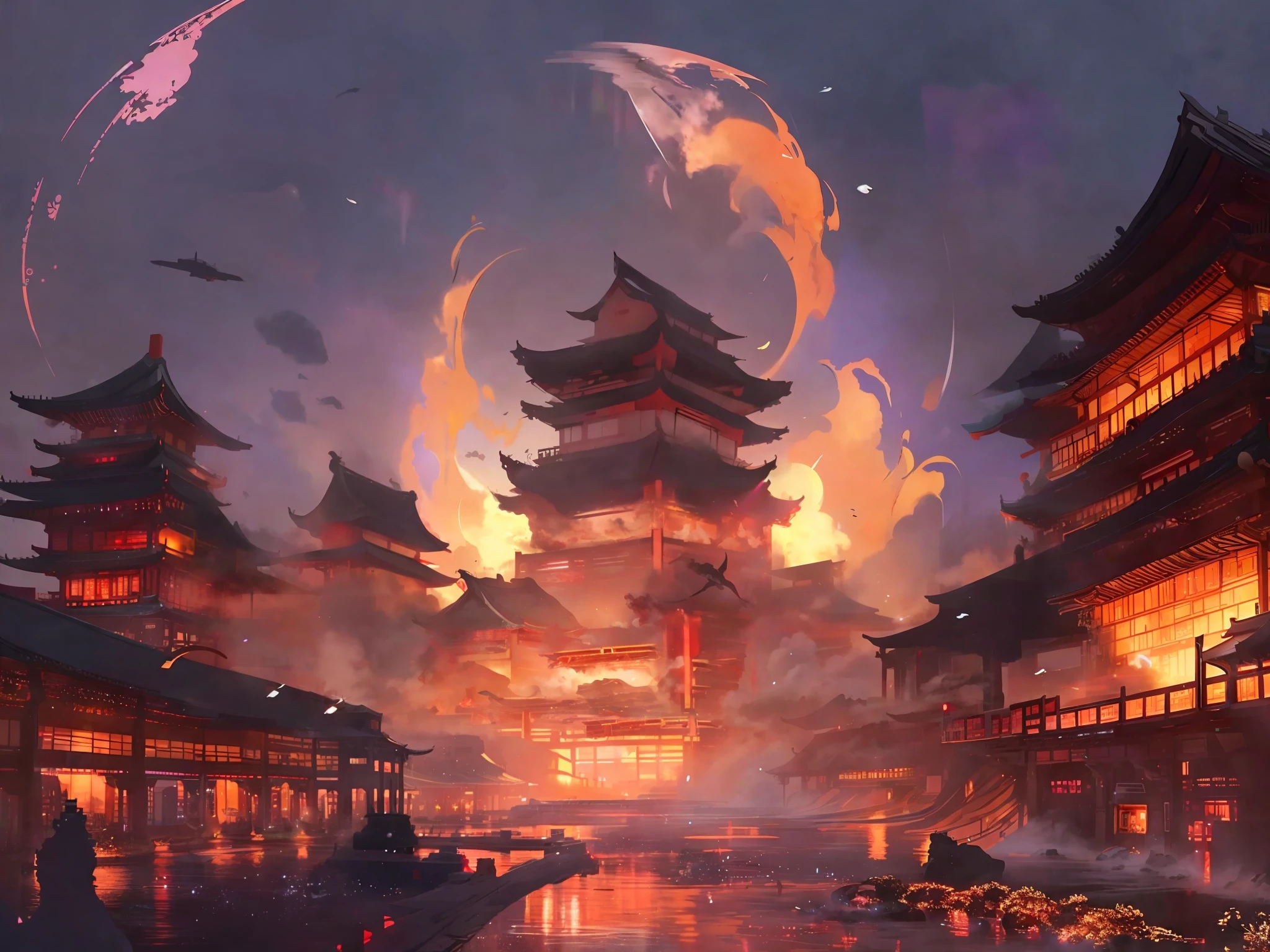 anime, the city of the future, the city of the future, the city of the future, the city of the future, the city of the future,, g liulian art style, by Yang J, keqing from genshin impact, rossdraws global illumination, cyberpunk chinese ancient castle, an ancient city on fire, ross tran. scenic background
