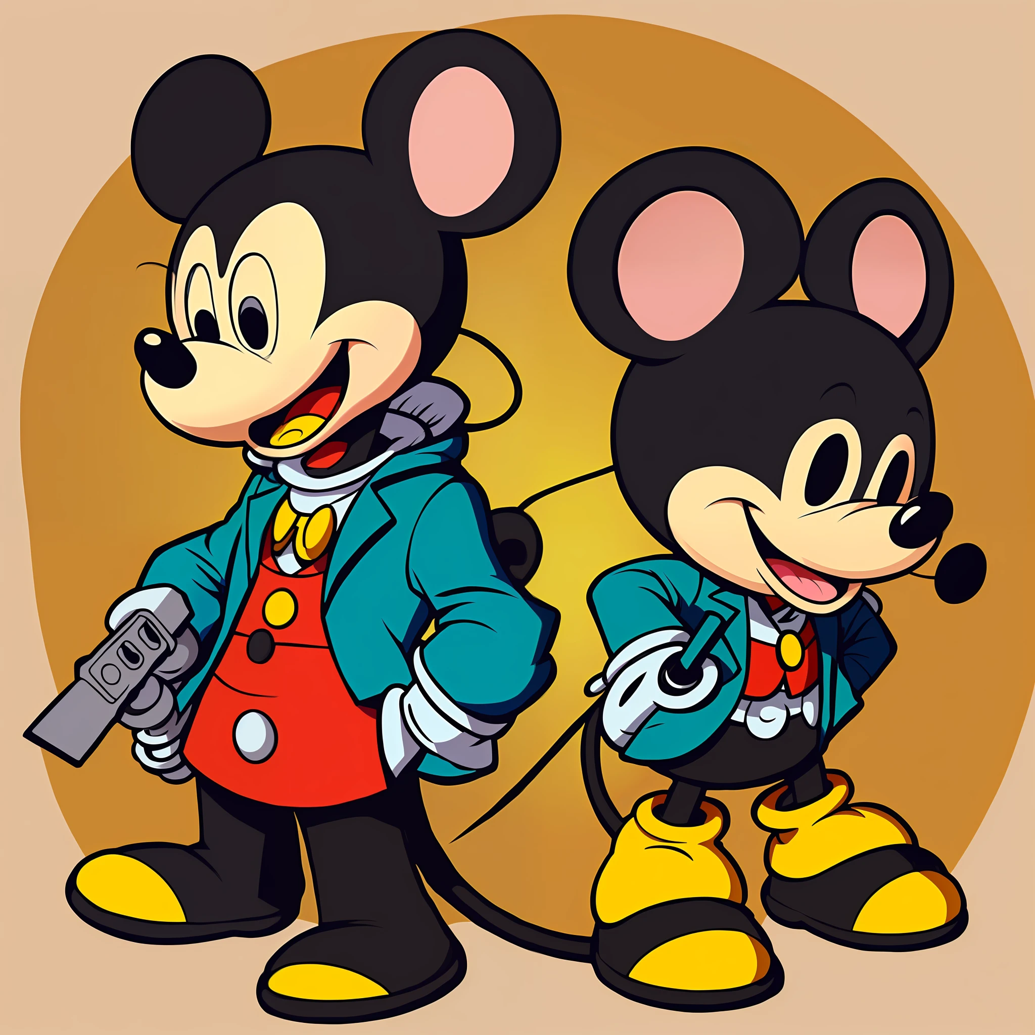 cartoon drawing of a man with a knife and a face, counterfeit mickey mouse head, half robot half bear, mouse head, cuphead’s art style, anthropomorphic mouse, mouse body, mouse face, maplestory mouse, in style of monkeybone, bearbrick, discord pfp, cuphead, kaws, discord profile picture, ren and stimpy style --auto --s2
