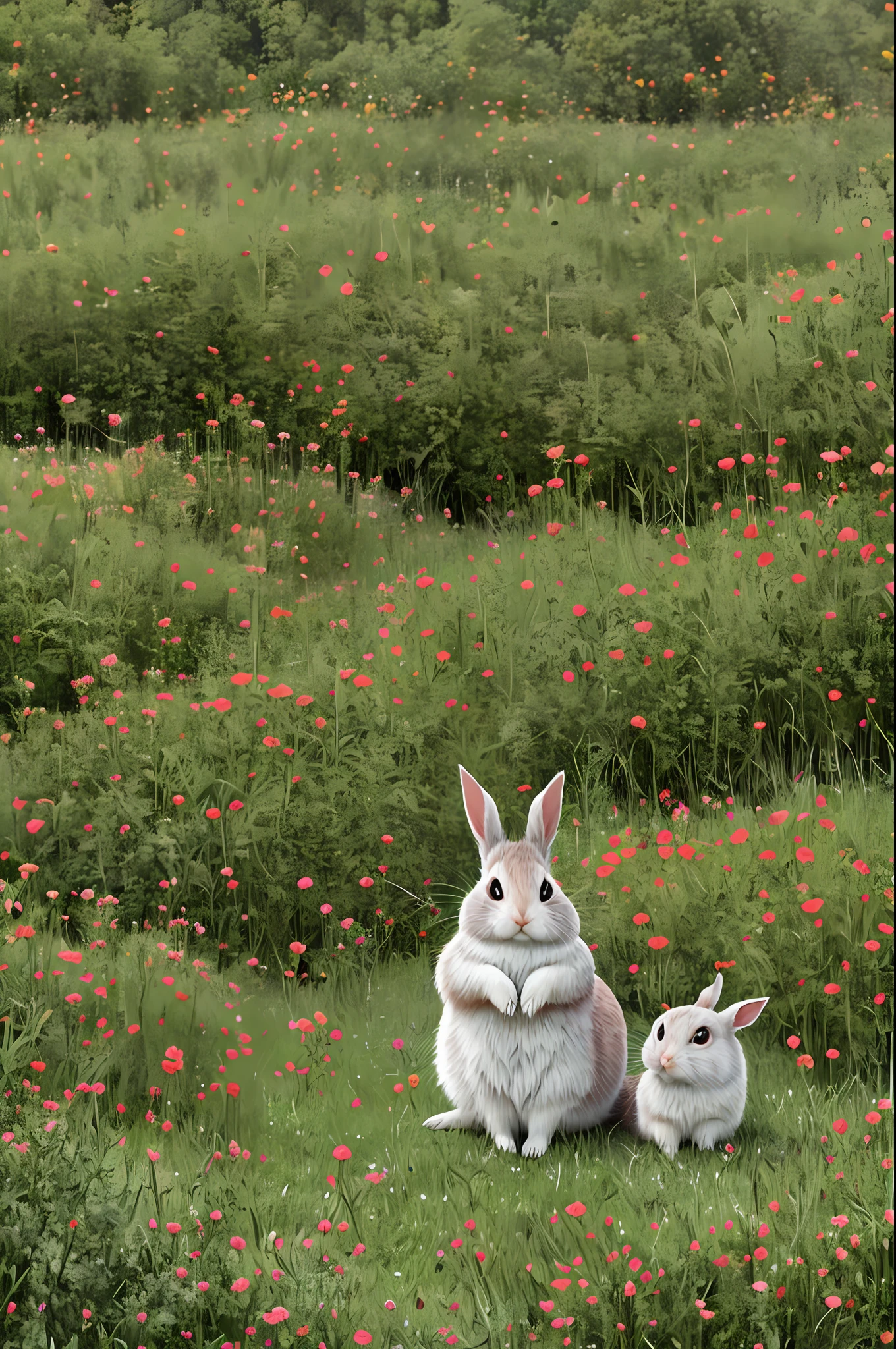 Hight definition, Highly detailed, coloring book style, cute rabbit in flower garden, chinese, monochrome