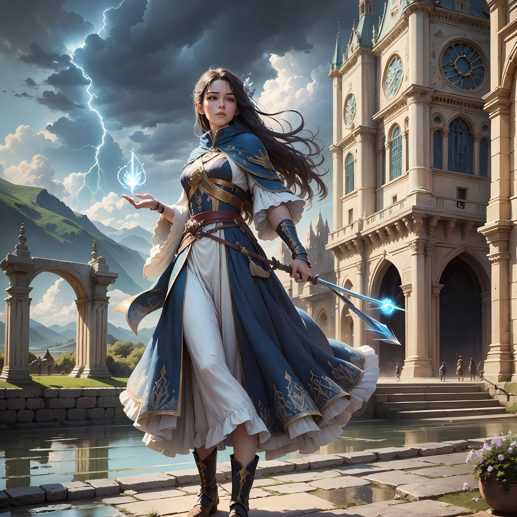 Step 1 - Scene: This is a magical scene with multiple characters in it. The scene features magnificent epic cinematic style buildings and landscapes, including towers, city walls, bridges, meadows, and lakes. There are mysterious clouds and lightning in the sky, as well as the flow and flickering of magical energy.
Step 2 - Labels (relational, noun, verb):
Characters: Many people, male, female, elderly, young
Clothing: magical decorations, ancient costumes, armor, robes, cloaks, boots
Architecture: walls, towers, bridges, palaces, shrines, meadows, lakes
Sky: Clouds, lightning, magical energy
Items: magic staffs, swords, bows and arrows, shields, magic crystals, books
Actions: casting, fighting, running, jumping, flying, resting, talking, thinking, observing
Step 3 - tag:
Characters: Multiple characters, male, female, elderly, young
Clothing: magical decoration, ancient attire, armor, --auto --s2
