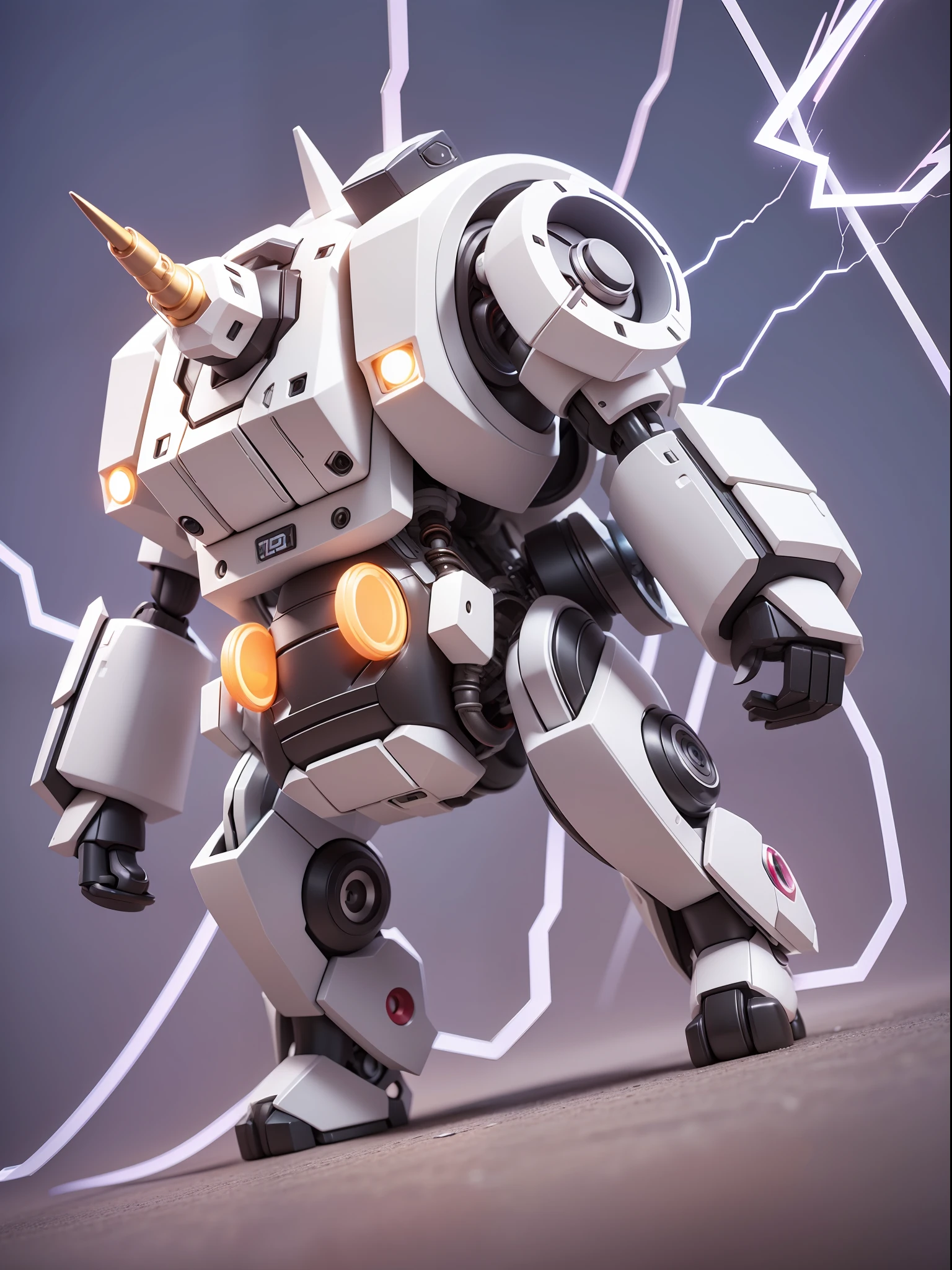 (Mechanical, Sheep 1.331), (Mechanical Sheep Tail), Unicorn, Cute Style, Small, Big Head, 3D Rendering, ((Q Version)), Pokémon Style, Machine Style, Cinematic Texture, Figure, Pokémon, Movie Lights, Heavy Robotic Arm, Mechanical Belly, Mechanical Legs, Mechanical Legs, Mechanical Sense, Background Surround Lightning, Spinning, Colorful Lightning, Lightning, Cool, Clean White Background, Ray Tracing, Premium Color, Full Body 3D Model, Action, Stylish Blind Box Toys. (fill body:1.2),chibi