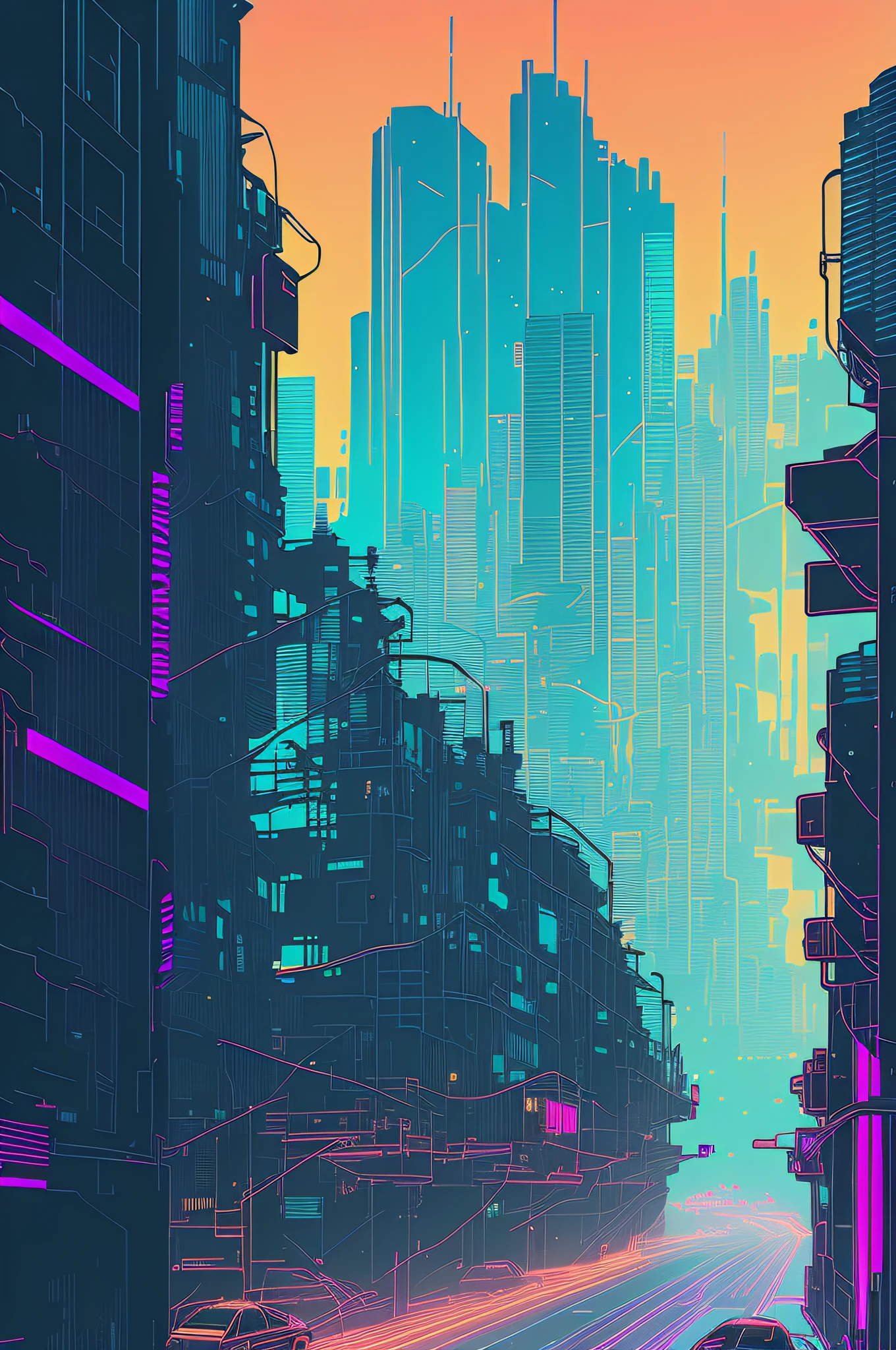 (nvinkpunk:1.2) snthwve European and American cities, light waves, intricate, very detailed