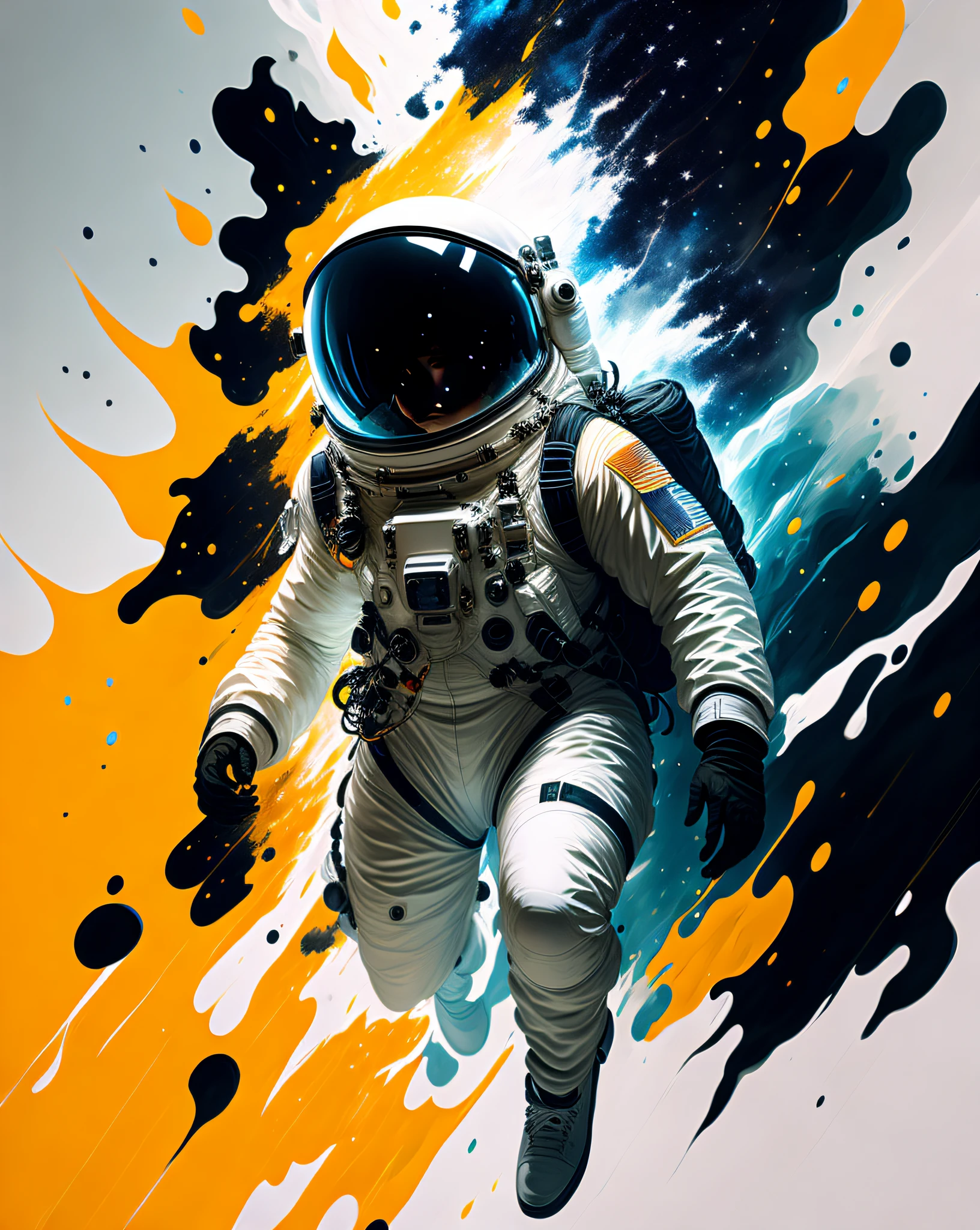 astronaut, climbing asteroid, character rendering, super high quality model, ethereal background, abstract beauty, explosion volume, oil painting, heavy stroke, paint dripping, black tones