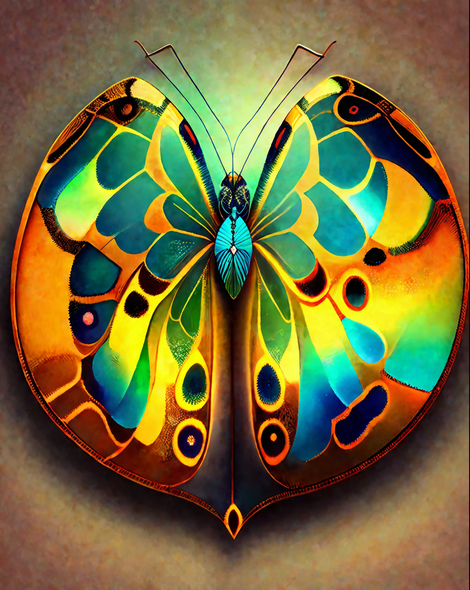 Portreit of a beautiful and realistic butterfly, rimlight, geometric pattern, 8k colored background