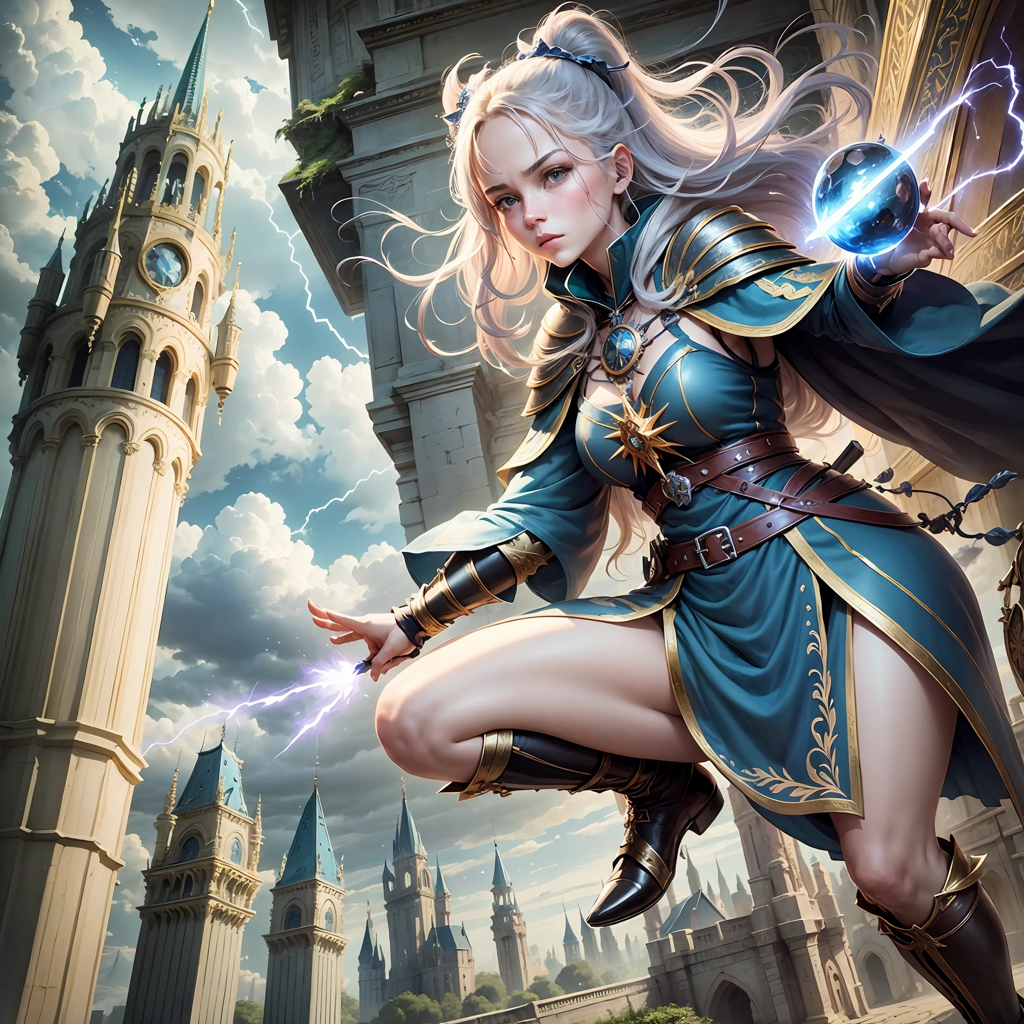 Step 1 - Scene: This is a magical scene with multiple characters in it. The scene features magnificent epic cinematic style buildings and landscapes, including towers, city walls, bridges, meadows, and lakes. There are mysterious clouds and lightning in the sky, as well as the flow and flickering of magical energy.
Step 2 - Labels (relational, noun, verb):
Characters: Many people, male, female, elderly, young
Clothing: magical decorations, ancient costumes, armor, robes, cloaks, boots
Architecture: walls, towers, bridges, palaces, shrines, meadows, lakes
Sky: Clouds, lightning, magical energy
Items: magic staffs, swords, bows and arrows, shields, magic crystals, books
Actions: casting, fighting, running, jumping, flying, resting, talking, thinking, observing
Step 3 - tag:
Characters: Multiple characters, male, female, elderly, young
Clothing: magical decoration, ancient attire, armor, --auto --s2