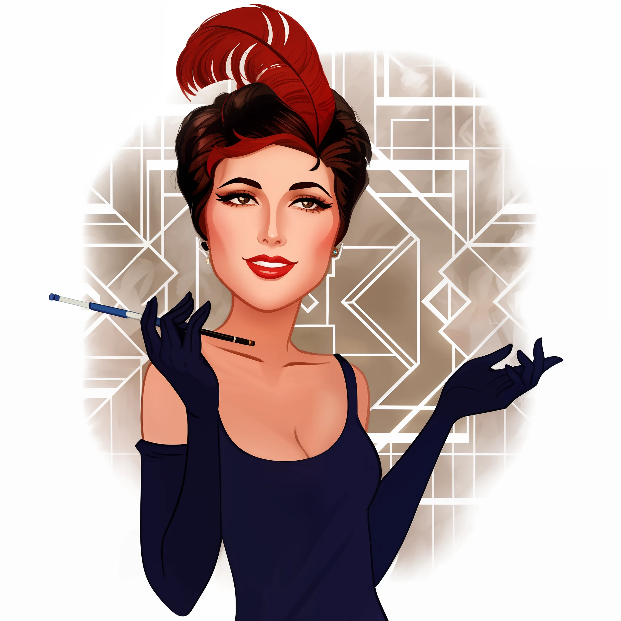 a cartoon of a woman with a cigarette in her hand, art deco portrait, caricature style, inspired by Ada Gladys Killins, caricature illustration, stylized digital illustration, realistic art deco, flapper, art deco illustration, inspired by Harrison Fisher, by Jeka Kemp, digital art of an elegant, in style of digital illustration, inspired by Elaine Duillo