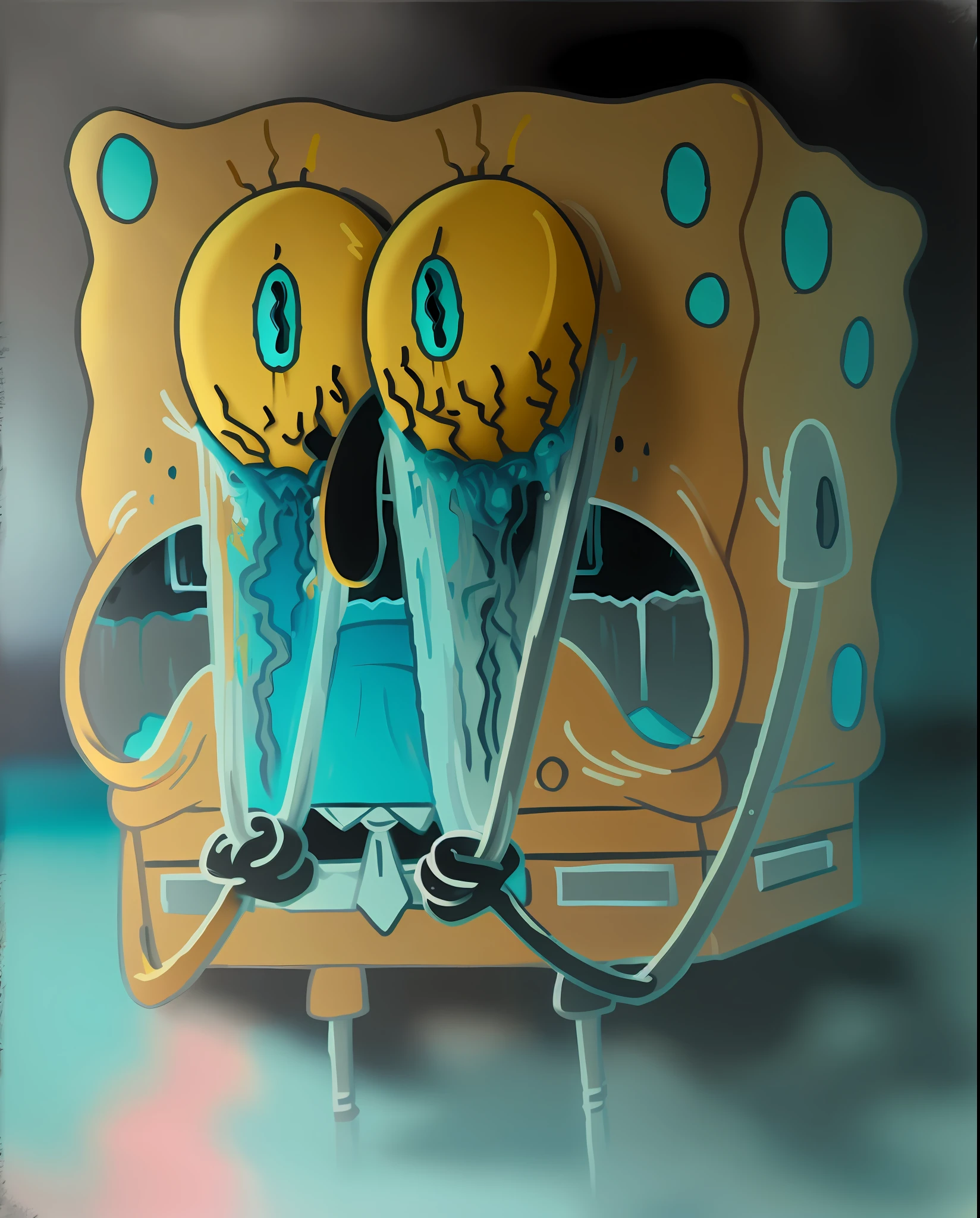 Ocean, Sponge bob, Fortnite style, maximalism style, grafitty style