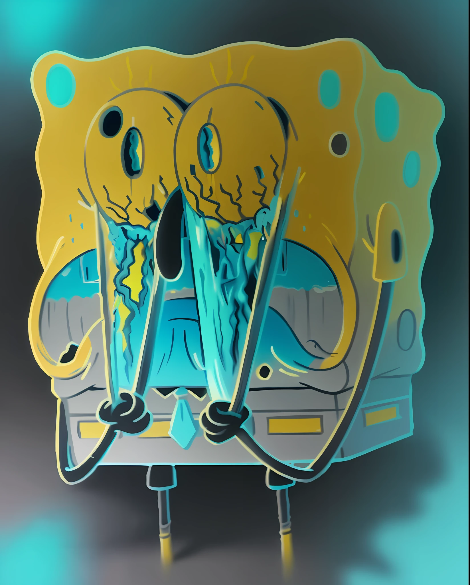 Ocean, Sponge bob, Fortnite style, maximalism style, grafitty style