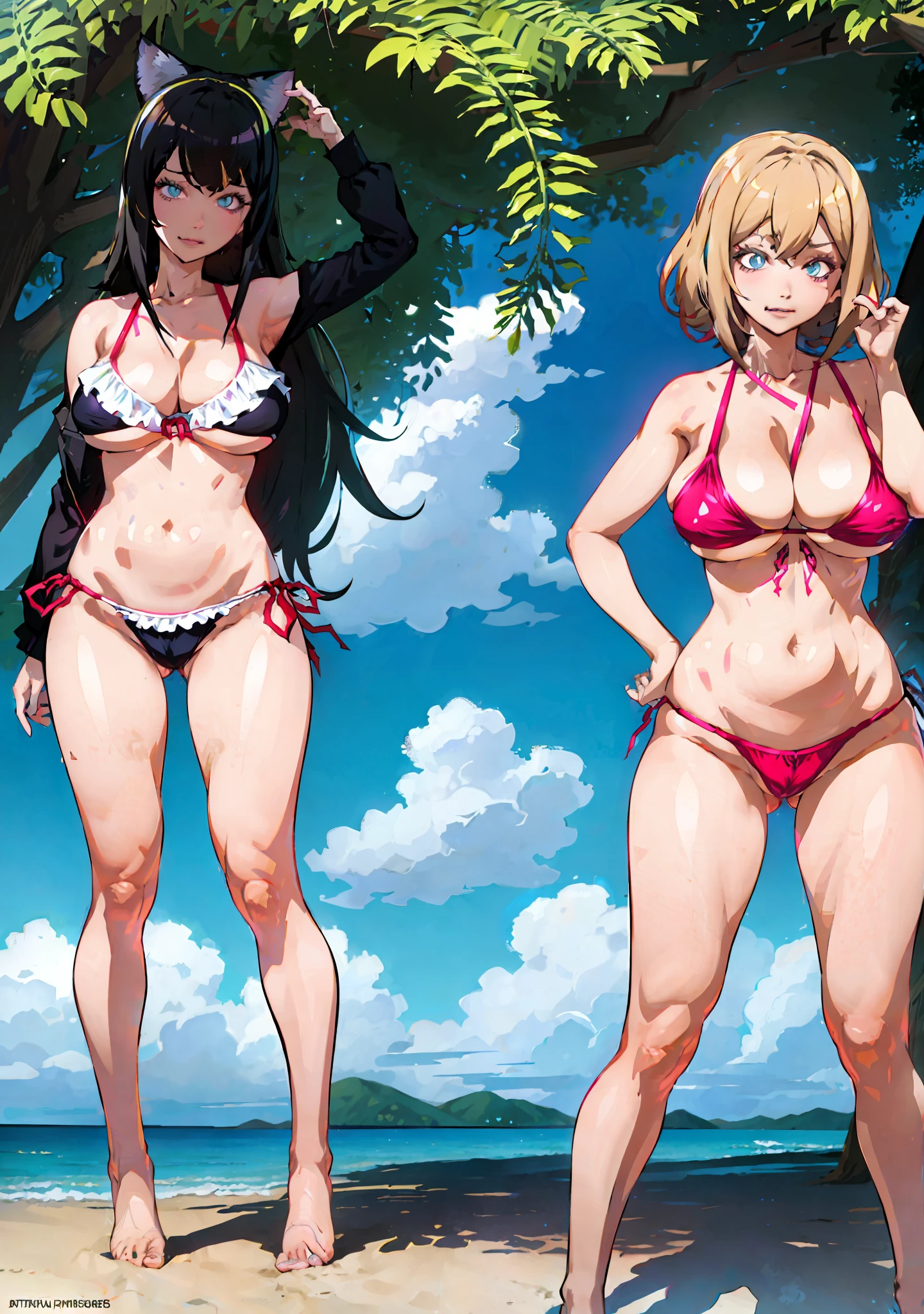 Mavis in a bikini, costume: Bikini, bikini, in a bikini, swimsuit, full body:: Sunny Weather::, Marin Kitagawa fanart,seductive anime girl, Joy Ride art style, cat eyes, fit body, gynoid body, perfect body, big breasts, Ilya Kuvshinov, Anime Moe Artstyle, On the beach, realistic bikini,