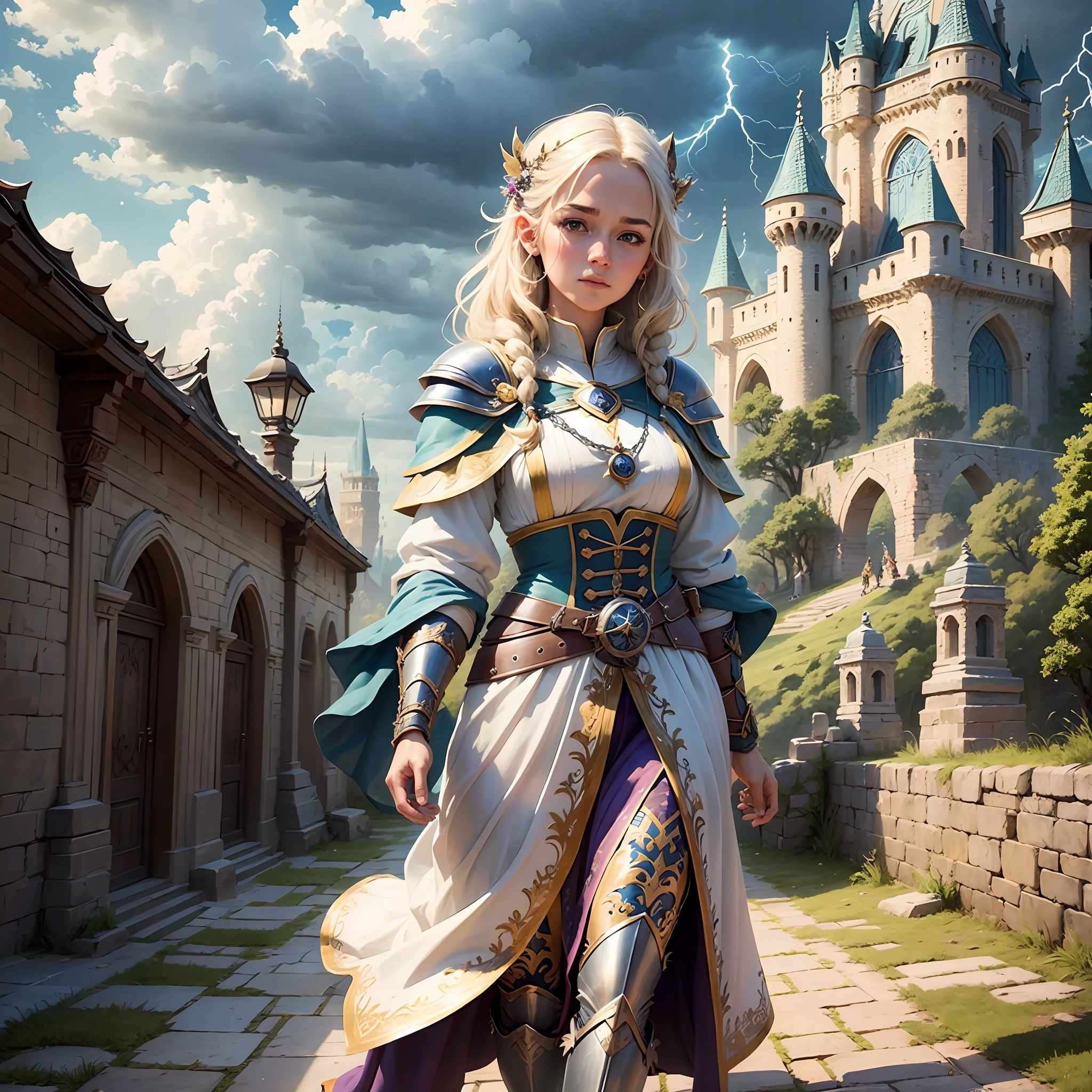 Step 1 - Scene: This is a magical scene with multiple characters in it. The scene features magnificent epic cinematic style buildings and landscapes, including towers, city walls, bridges, meadows, and lakes. There are mysterious clouds and lightning in the sky, as well as the flow and flickering of magical energy.
Step 2 - Labels (relational, noun, verb):
Characters: Many people, male, female, elderly, young
Clothing: magical decorations, ancient costumes, armor, robes, cloaks, boots
Architecture: walls, towers, bridges, palaces, shrines, meadows, lakes
Sky: Clouds, lightning, magical energy
Items: magic staffs, swords, bows and arrows, shields, magic crystals, books
Actions: casting, fighting, running, jumping, flying, resting, talking, thinking, observing
Step 3 - tag:
Characters: Multiple characters, male, female, elderly, young
Clothing: magical decoration, ancient attire, armor, --auto --s2