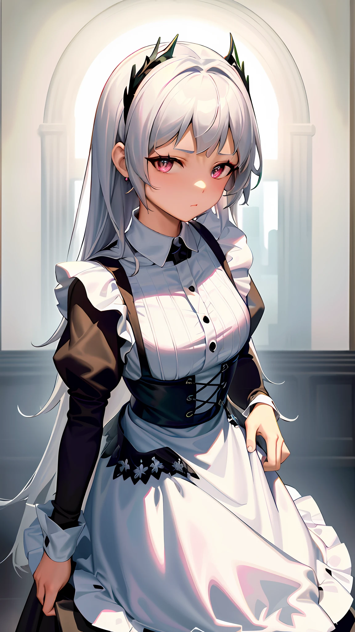 a close up of a woman in a dress with a white and black dress, gothic maiden anime girl, anime girl wearing a black dress, cute anime waifu in a nice dress, anime girl in a maid costume, an elegant gothic princess, guweiz, guweiz on pixiv artstation, guweiz on artstation pixiv, beautiful anime girl