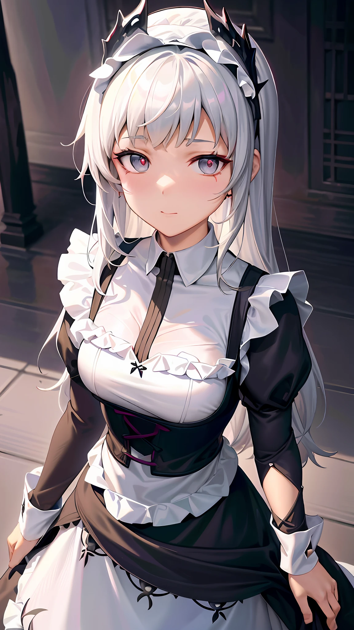 a close up of a woman in a dress with a white and black dress, gothic maiden anime girl, anime girl wearing a black dress, cute anime waifu in a nice dress, anime girl in a maid costume, an elegant gothic princess, guweiz, guweiz on pixiv artstation, guweiz on artstation pixiv, beautiful anime girl