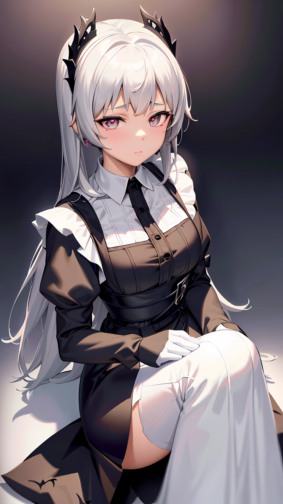 a close up of a woman in a dress with a white and black dress, gothic maiden anime girl, anime girl wearing a black dress, cute anime waifu in a nice dress, anime girl in a maid costume, an elegant gothic princess, guweiz, guweiz on pixiv artstation, guweiz on artstation pixiv, beautiful anime girl