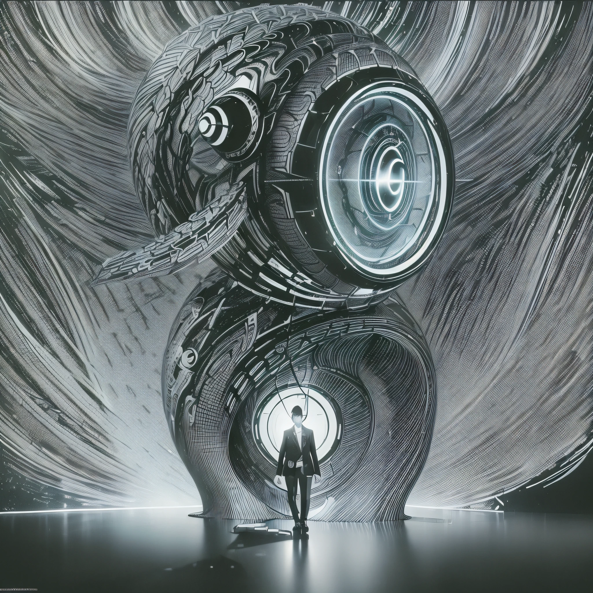 "Digital advertising being explained with a blackboard by a very intelligent and interactive alien, with the ability to bring to life abstract concepts and provide a unique and detailed illustration in high quality, where the message seems to float in a shimmering aura of light and shadow, packed in the futuristic environment of dark color, with the use of advanced technology that is beyond human imagination."