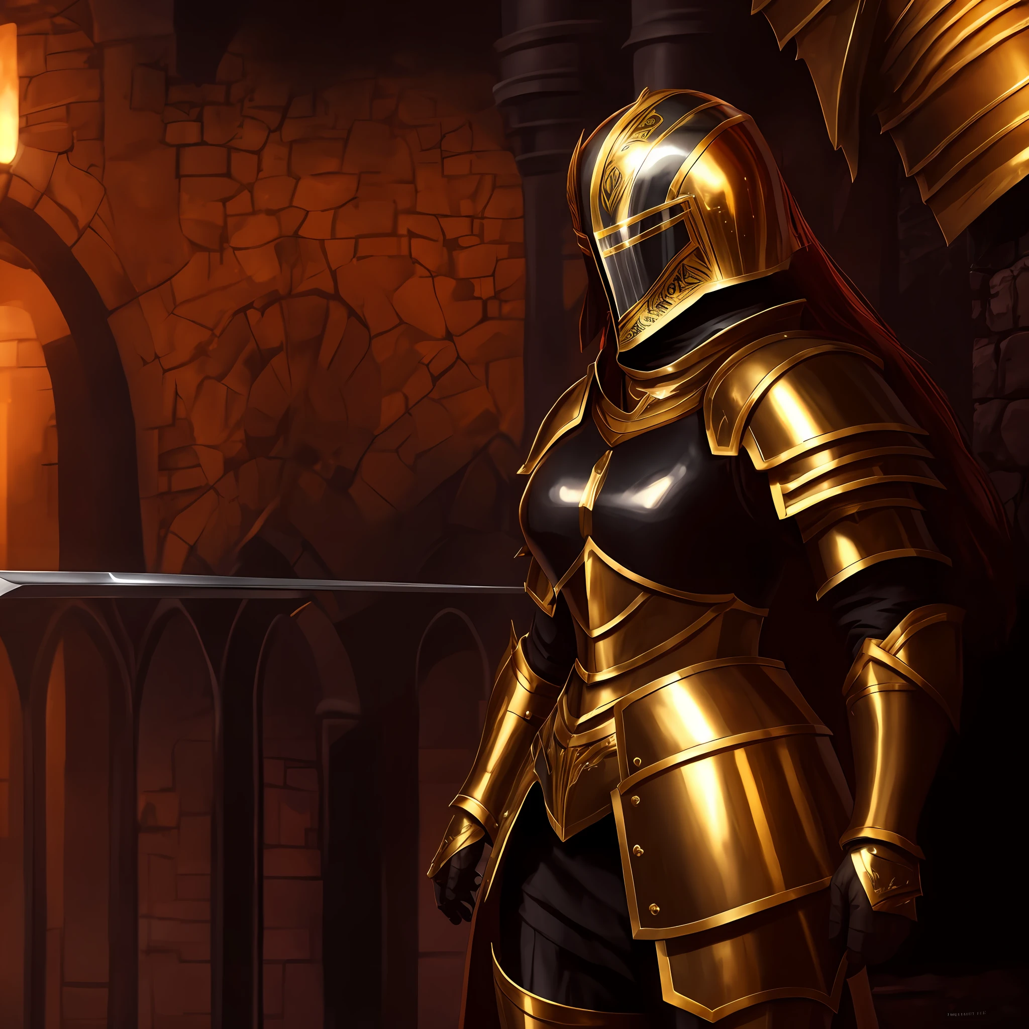 Knight armor helmet obsidian gold