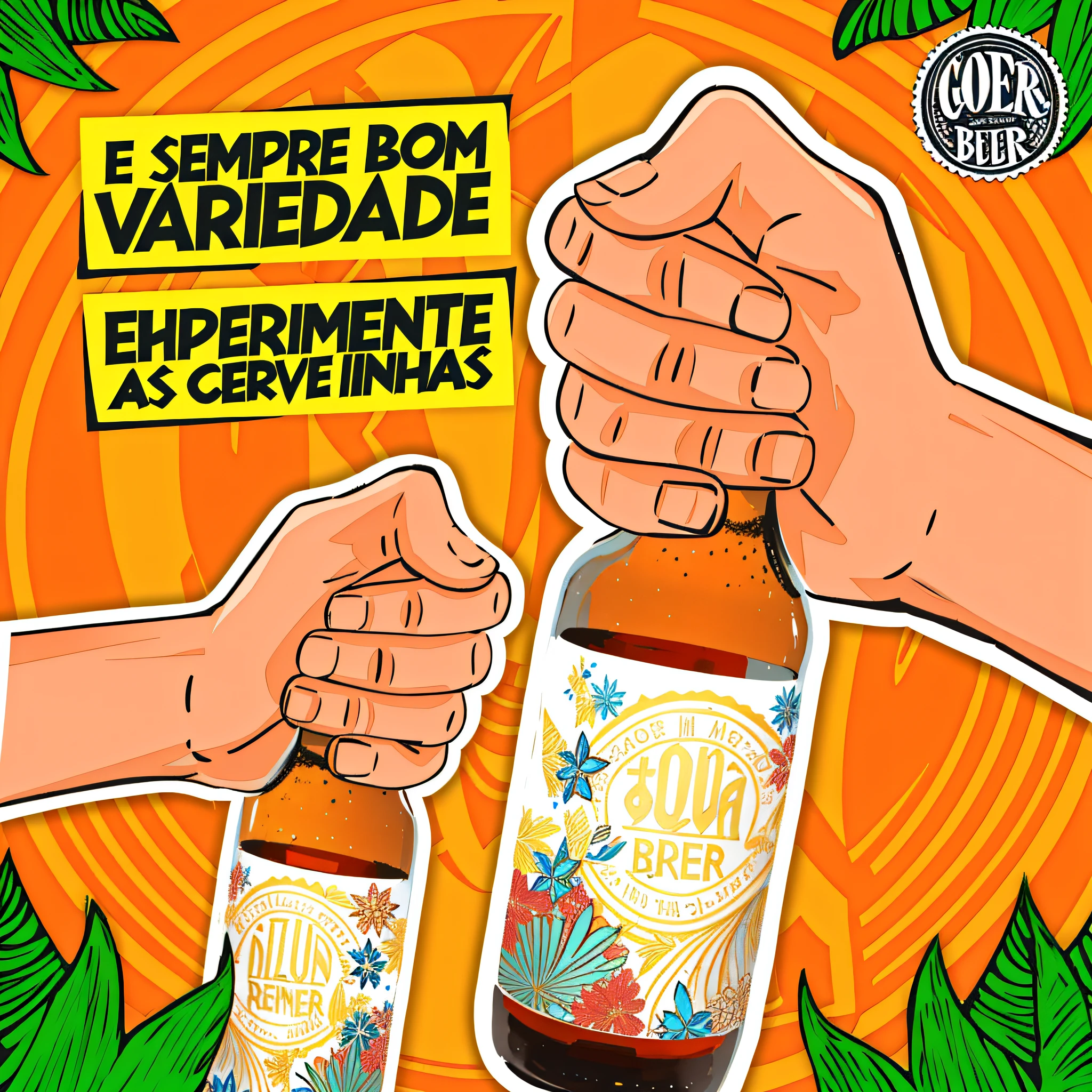 someone is holding a beer bottle with a sticker on it, eterea, beer, vervia, inspired by Ceferí Olivé, by Ceferí Olivé, adreas rocha, andrea rocha, by Almada Negreiros, by Emerson Silva, eeri, by Tuvia Beeri, by Felipe Seade