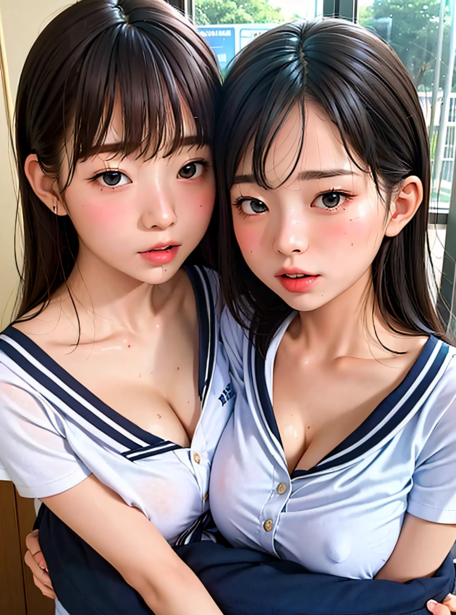 (masterpiece:1.4), two girls, kissing, school uniform, closeup