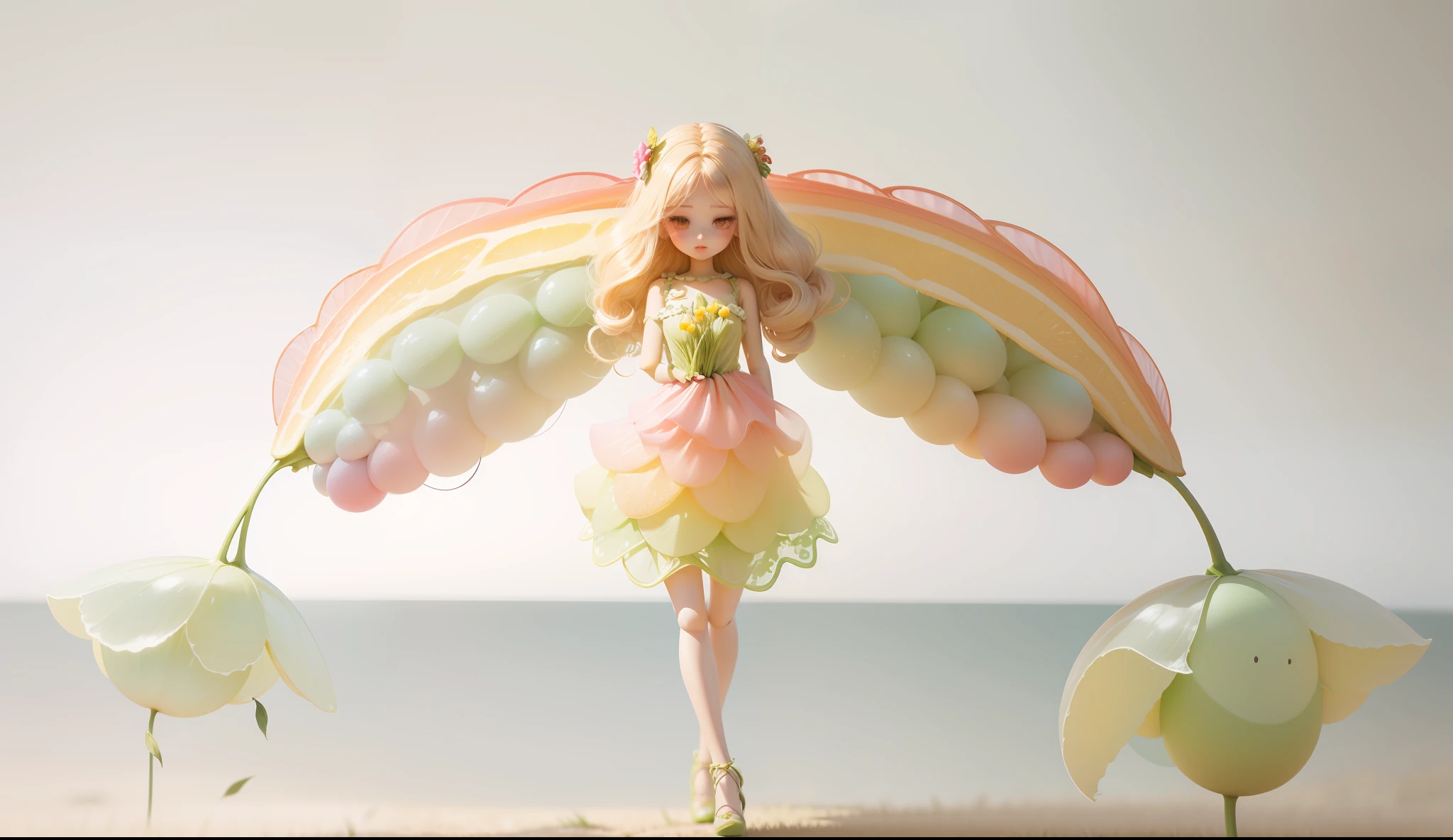 4K, trendy dolls, fruit gradient colors, cute grass girls, delicate figure rendering effects, with fruit-like transparent rendering effects --auto --s2