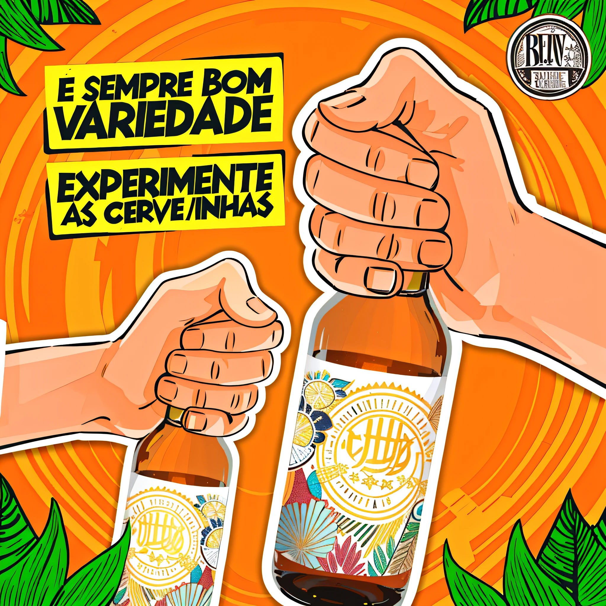 someone is holding a beer bottle with a sticker on it, eterea, beer, vervia, inspired by Ceferí Olivé, by Ceferí Olivé, adreas rocha, andrea rocha, by Almada Negreiros, by Emerson Silva, eeri, by Tuvia Beeri, by Felipe Seade