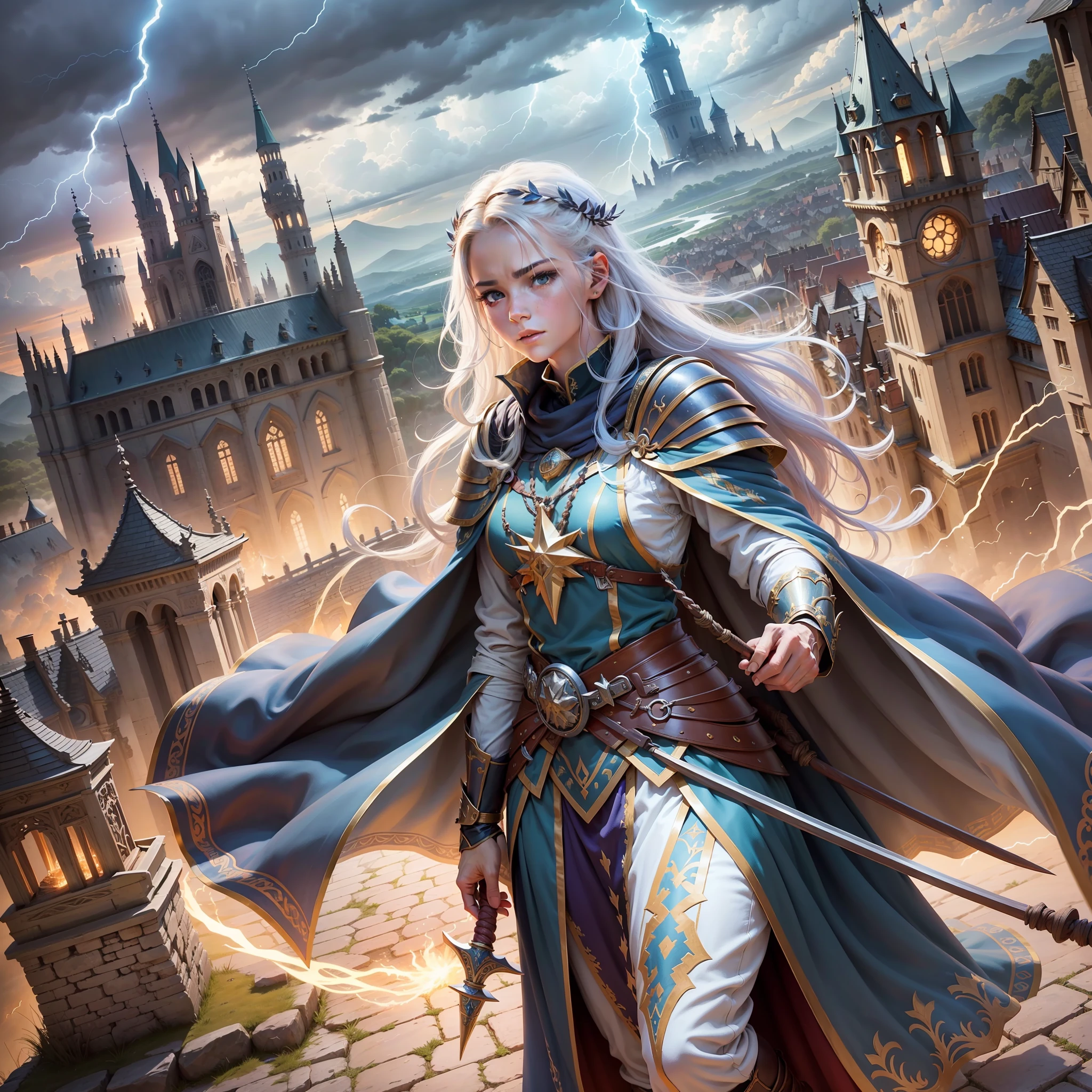 Step 1 - Scene: This is a magical scene with multiple characters in it. The scene features magnificent epic cinematic style buildings and landscapes, including towers, city walls, bridges, meadows, and lakes. There are mysterious clouds and lightning in the sky, as well as the flow and flickering of magical energy.
Step 2 - Labels (relational, noun, verb):
Characters: Many people, male, female, elderly, young
Clothing: magical decorations, ancient costumes, armor, robes, cloaks, boots
Architecture: walls, towers, bridges, palaces, shrines, meadows, lakes
Sky: Clouds, lightning, magical energy
Items: magic staffs, swords, bows and arrows, shields, magic crystals, books
Actions: casting, fighting, running, jumping, flying, resting, talking, thinking, observing
Step 3 - tag:
Characters: Multiple characters, male, female, elderly, young
Clothing: magical decoration, ancient attire, armor, --auto --s2