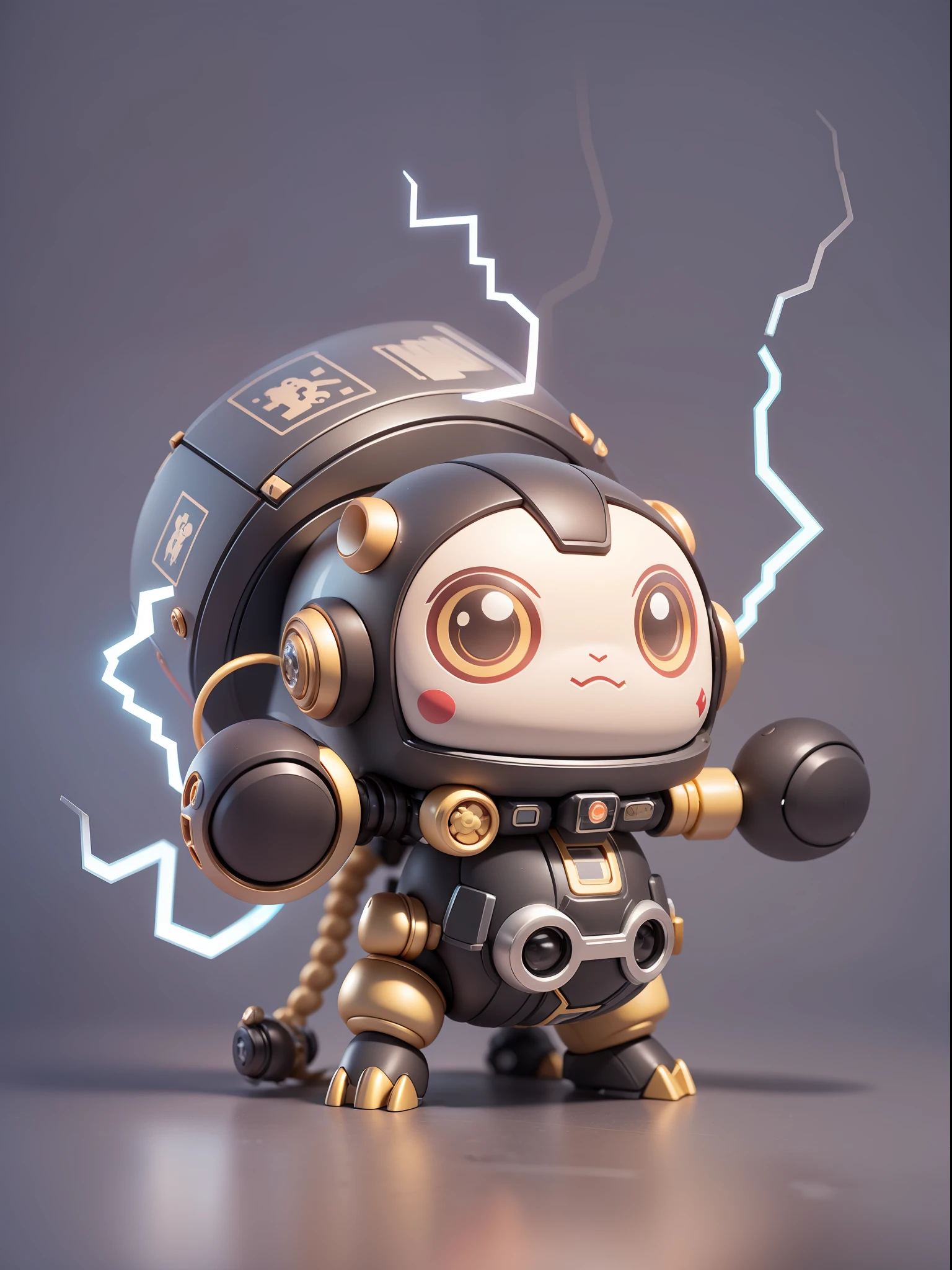 (Mechanical Monkey: 1.331), (Mechanical Monkey Tail), Cute Style, Small, Big Head, 3D Rendering, ((Q Version)), Pokémon Style, Machine Style, Cinematic Texture, Figures, Pokémon, Movie Lights, Heavy Robotic Arm, Mechanical Belly, Mechanical Legs, Mechanical Legs, Mechanical Sense, Background Surround Lightning, Spinning, Colorful Lightning, Lightning, Cool, Clean White Background, Ray Tracing, Premium Colors, Full Body 3D Model, Action, Stylish Blind Box Toys. (fill body:1.2)，chibi