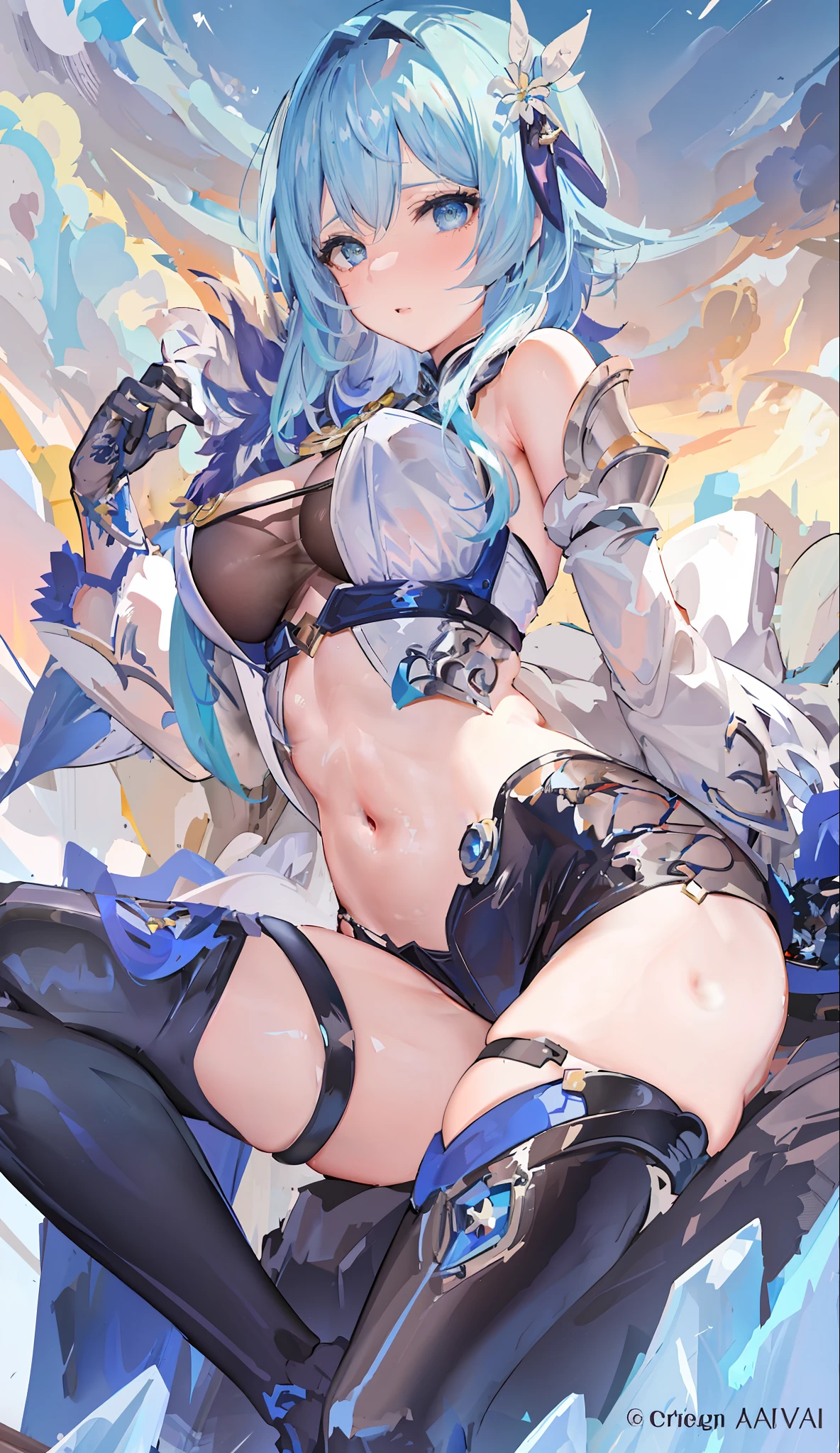 anime girl with blue hair and blue eyes sitting on a rock, keqing from genshin impact, genshin, armor girl, extremely detailed artgerm, cushart krenz key art feminine, ayaka genshin impact, trending on artstation pixiv, anime goddess, blue scales covering her chest, ashe, pale blue armor, 8k high quality detailed art