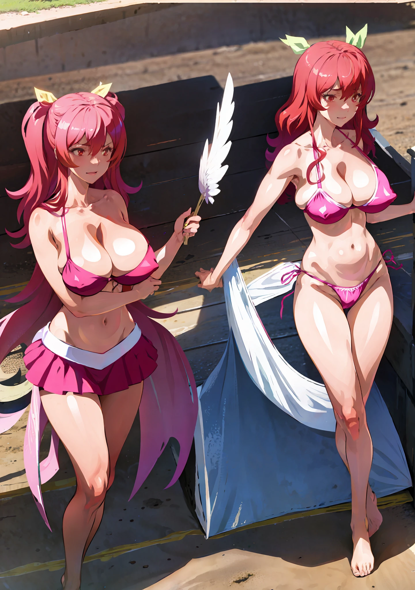 Stella vermillion in a bikini with a star in the background, Stella, Stella Vermillion, costume: Bikini, bikini, in a bikini, swimsuit, full body:: Sunny Weather::, Marin Kitagawa fanart,seductive anime girl, Joy Ride art style, cat eyes, fit body, gynoid body, perfect body, big breasts, Ilya Kuvshinov, Anime Moe Artstyle, On the beach, realistic bikini,