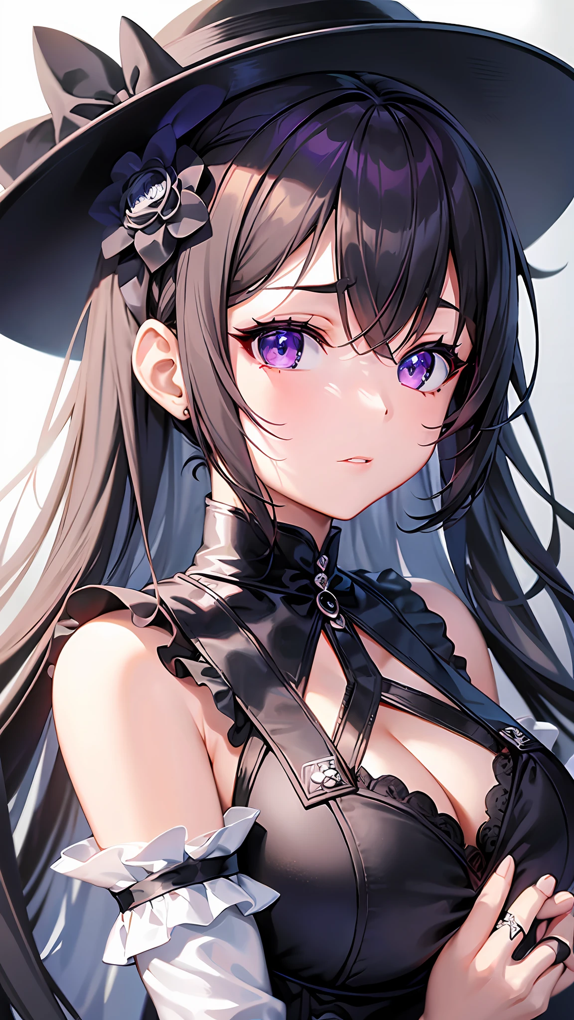 a close up of a woman in a dress with a white and black dress, gothic maiden anime girl, anime girl wearing a black dress, cute anime waifu in a nice dress, anime girl in a maid costume, an elegant gothic princess, guweiz, guweiz on pixiv artstation, guweiz on artstation pixiv, beautiful anime girl