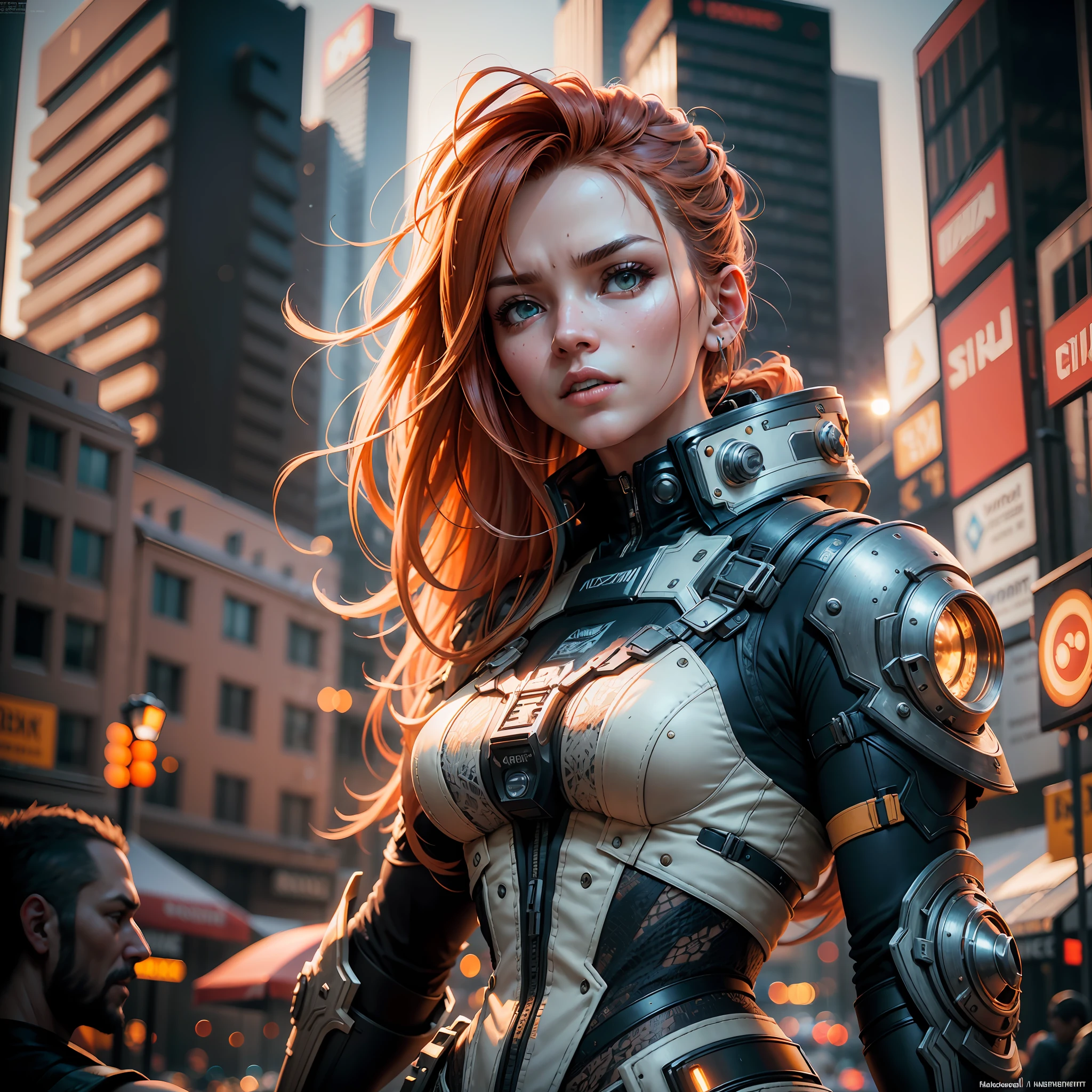 cyberpunk ginger vixen at central plaza of post apocalyptic city, Light field photography, wide angle lens f/2.8, ultra insane high resolution intricate textures, texture indentation, 32k raw professional photo, perfect perspective, perfect geometry, ultra insane ambient lighting, ultra insane ambient shadows, luminism, ultra intricate, detailed ultra busy background, bouncing lighting, tessellation, ultra maximalism, IPA Award wining masterpiece, art by Afremov, Kashin, Aenami, Jeremy Mann, warm positive professional photo, IPA awards winner, haselbland awards winner, a ultra detailed ultra busy modern city main street, street market, very warm pink-orange colors, octane render, global illumination, intricate details, insane details, 23mm lens, sharp focus, art by Nicolas Poussin, perfect weights, perfect shadows, perfect geometry, perfect lighting, perfect textures, perfect shapes, perfect detail, intensive details, perfect post processing, perfect weights, every part of picture is perfectly detailed and sharp, perfect composition, sharp detailed background, very detailed world, busy image, ultra professional CGI, global illumination, whole picture is detailed and focused, perfect perspective, perfect light reflections, RTX, perfect ambient occlusion, perfect vfx, digital blending, luminosity masks, HDR post-processing, perfect objects positioning, professional VFX, ultra quality, 32k resolution, all objects perfect shape, all object as in real world, cinematic , spectacular, crowded , perfectly tunned, settings from Alchemy, photo by Steve McCurry insane detail, hypewrdetailed, intricate details, world indentation. intricate perfection, intricate best geometry, best volumetric effects, best possible quality, art by Wadim Kashin, art by greg rutkowski, art by Albert Bierstadt, luminism, art by Ilya Repin, 400 ppi, Axial aberration, Lateral aberration, ambient occlusion, insane luminism, global lighting, light placement art, action packed image, RTX, backlit,