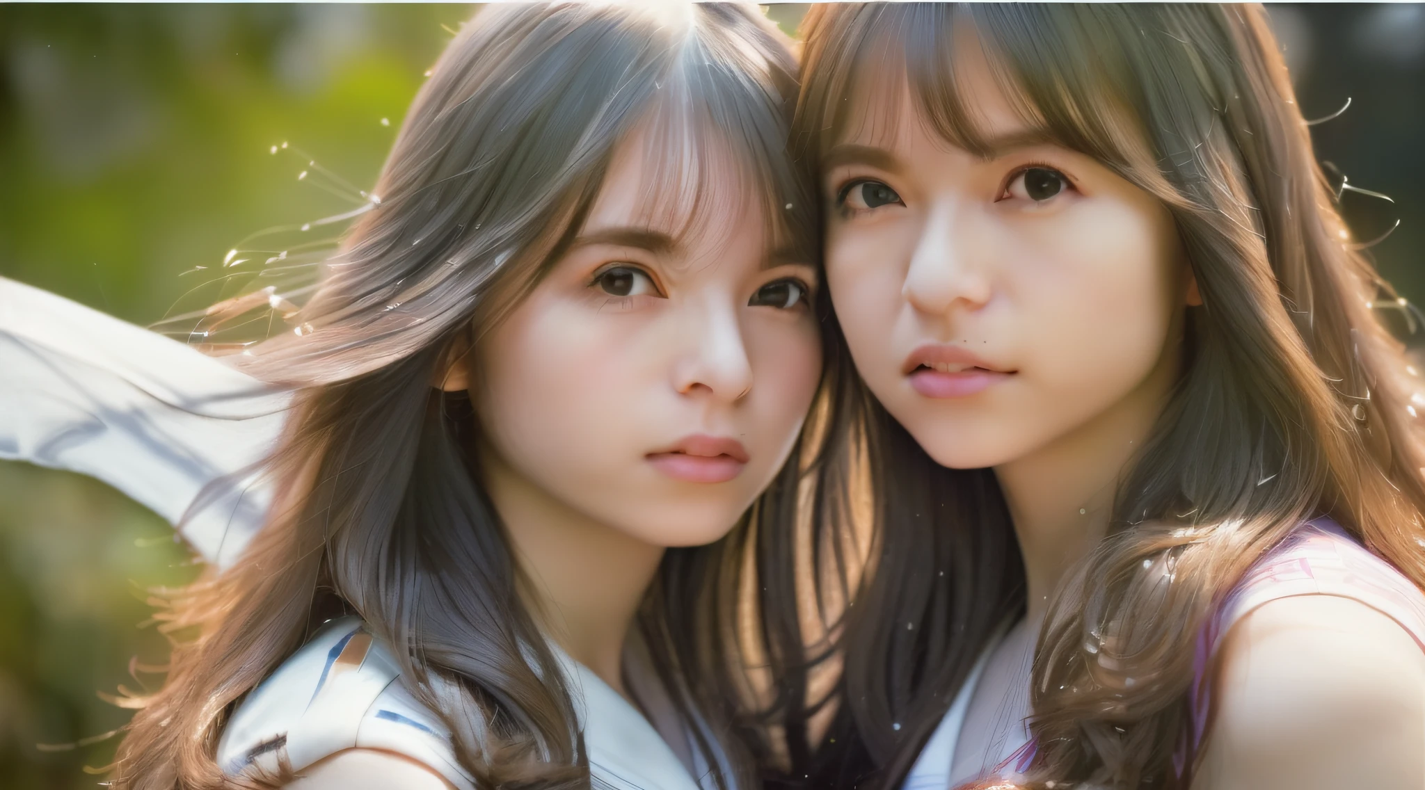 (Masterpiece)), (Best Quality), (Detail), (2 girls), (Kiss: 1), Sailor Suit, ((Small, Wet, See-through:1.5, Beauty Face, Navel, Drunk, Cold Attitude,Teasing, Lace, Foot, Viewer's Gaze, Front-facing, Ultra HD, (Photorealistic:1.4), Official Art, (8k, RAW Photo: 1.2),(Portrait:1.4),(Long hair:1.31), Cinematic Lighting, (Solo: 1.1), (Natural Breast: 1.4), (Eyelashes: 1.1), (Depth of Field: 1.1), Lens Flare, (Chromatic Aberration: 1.1), (Caustics: 1.1), Delicate, (((pureerosface_v1:0.5)))))), Lesbian, Kiss,