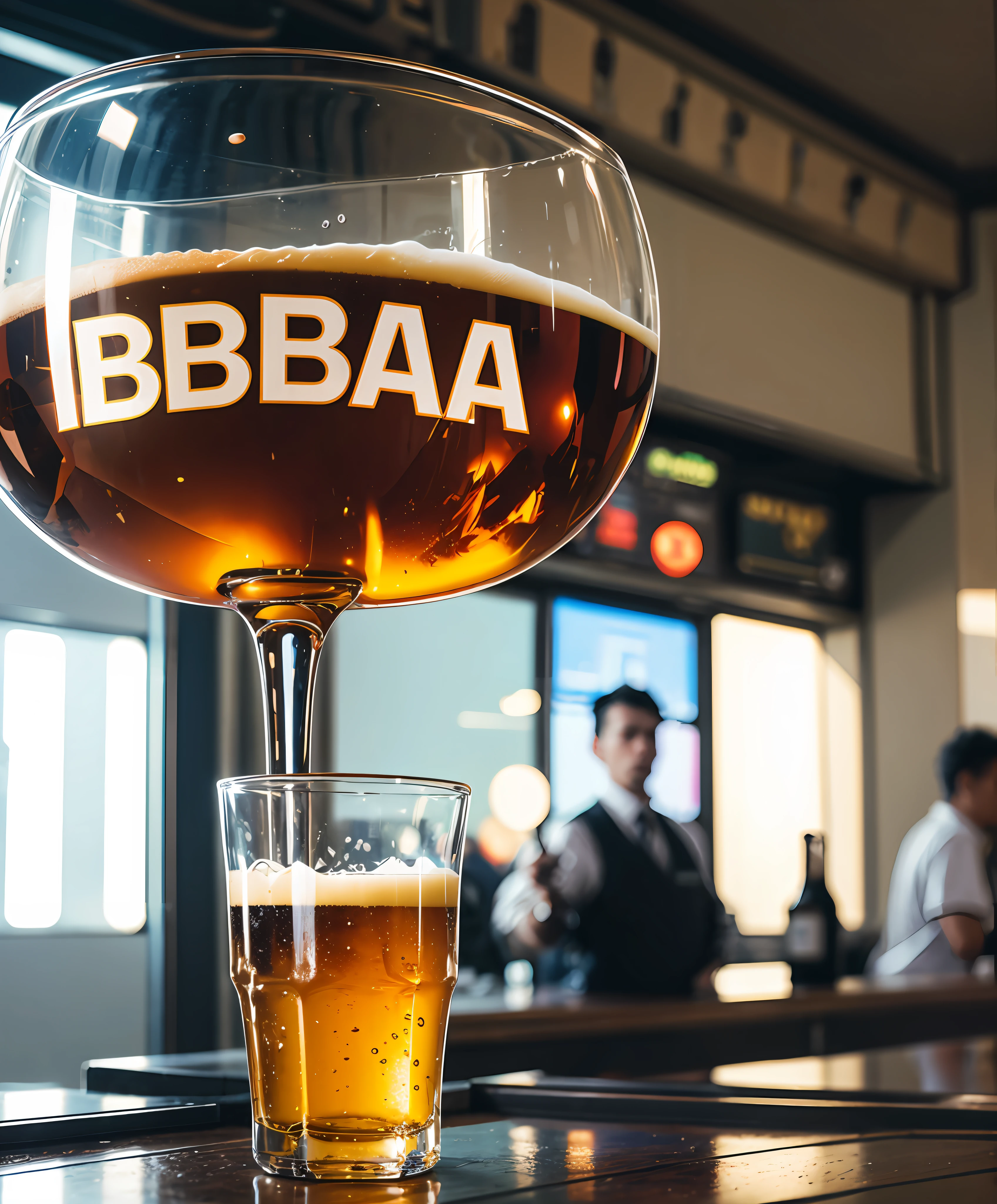 In the bar, an oversized beer, uniform 8k, high quality --auto --s2