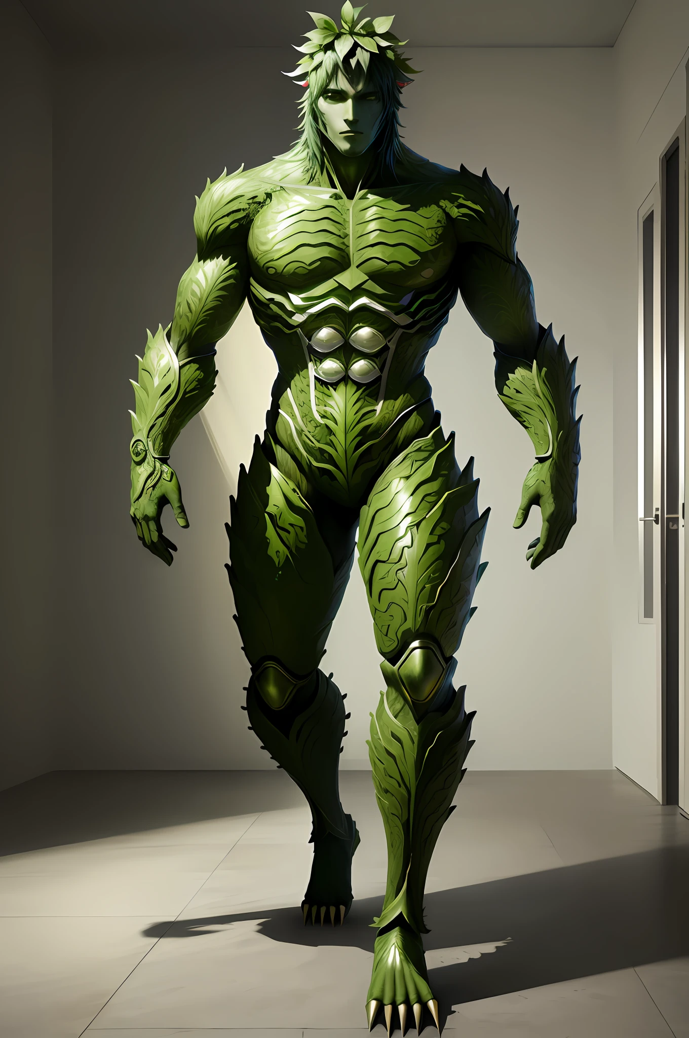 Human, made of plants, ultra realistic HD full body image, 8k, anime style, homem, monstruosos