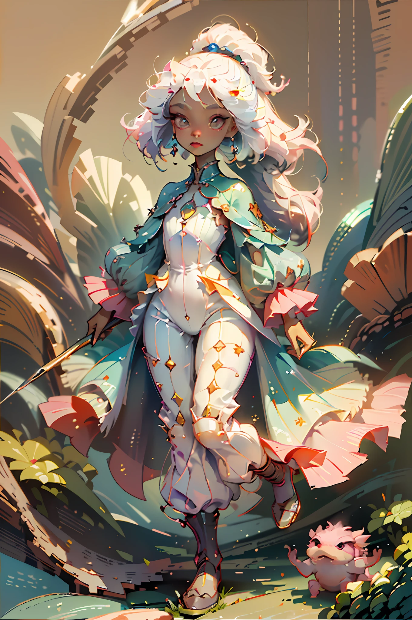 (Very high quality, masterpiece, a portrait of a mixed humanoid female axolotl.) (Full body, small) (wide hips)