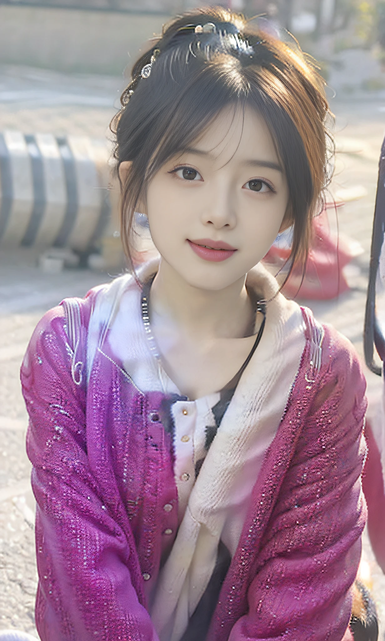 (8k, RAW photo, photorealistic:1.38) ,physically based rendering, ( lip gloss, eyelashes, glossy side, shiny skin, best quality, ultra high resolution, depth of field, chromatic aberration, caustic, wide light, natural shadow, Kpop idol) Watch the audience with serenity and goddess-like happiness,