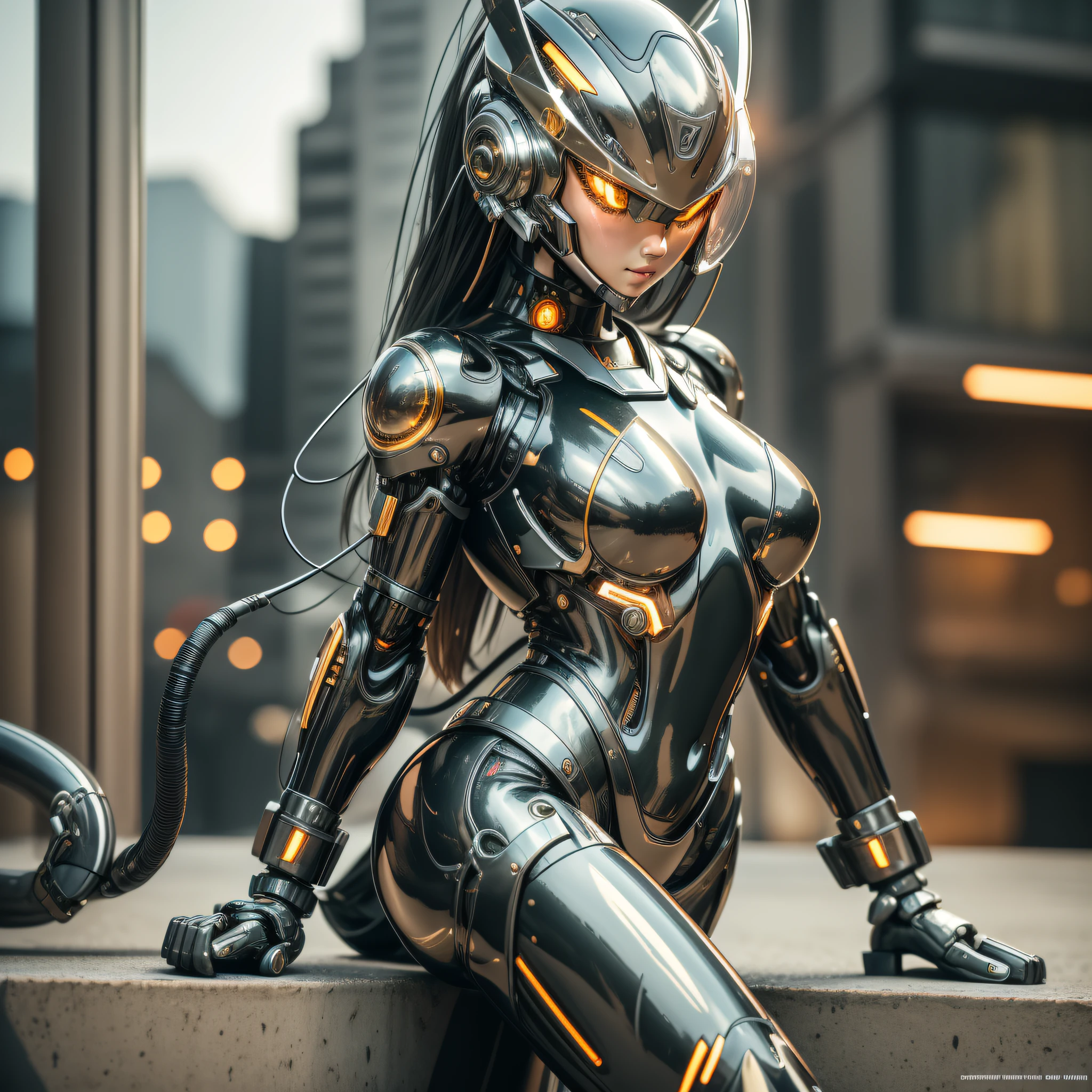 Helmet with antenna, cute girl made of metal, (Cyborg: 1.1), ([Tail | More Wire]: 1.3), (Complex Detail), HDR, (Complex Detail, Ultra Detail: 1.2), Cinematic Shot, Masterpiece, Best Quality, High Resolution, Vaginal Foreign Body Insertion, Centered, Very Stylish, Black Rubber Bodysuit,