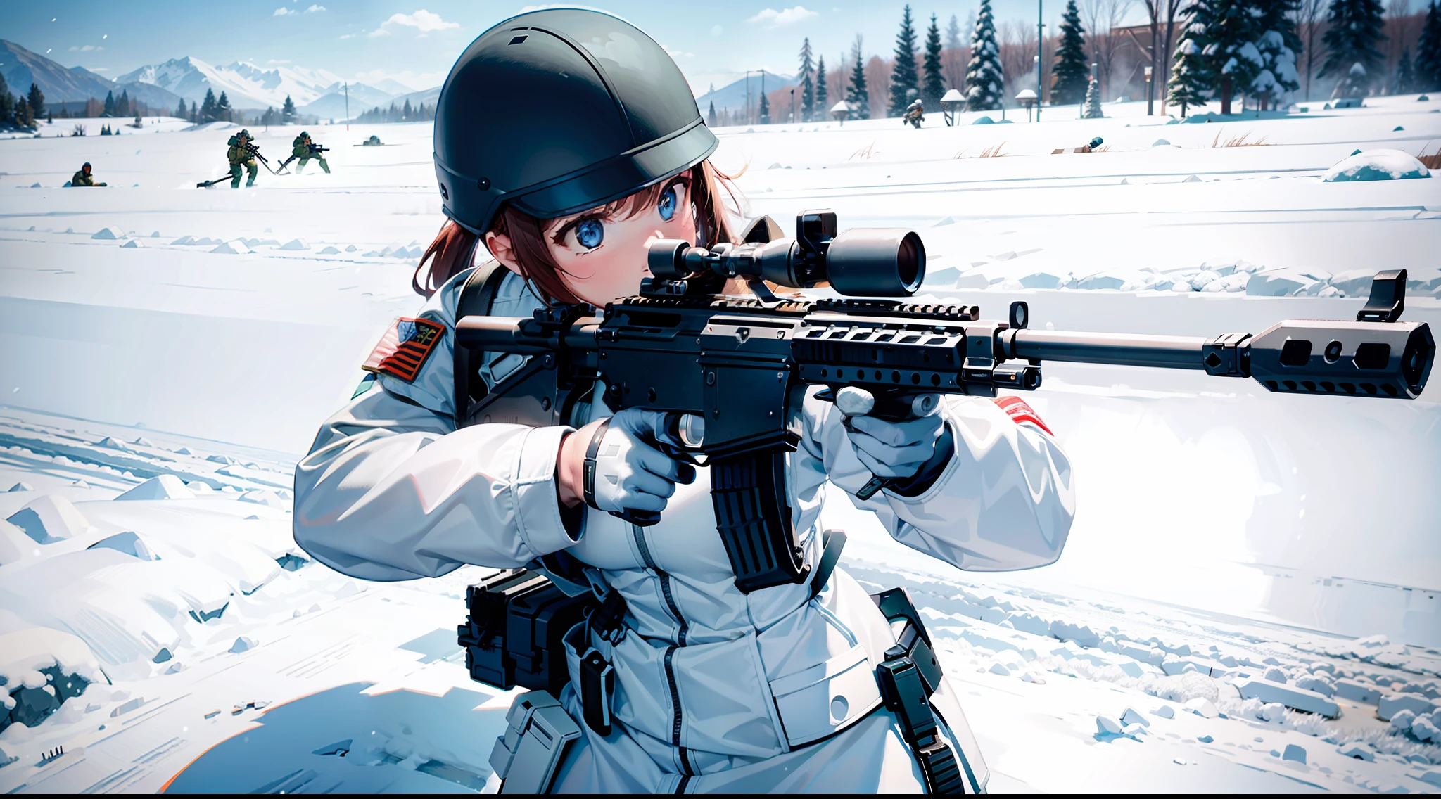 PMC, CQB, CQC, assault rifle, battle girl, snow field, white clothes