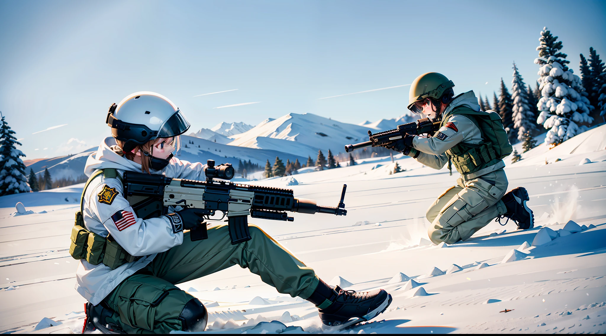 PMC, CQB, CQC, assault rifle, battle girl, snow field, white clothes