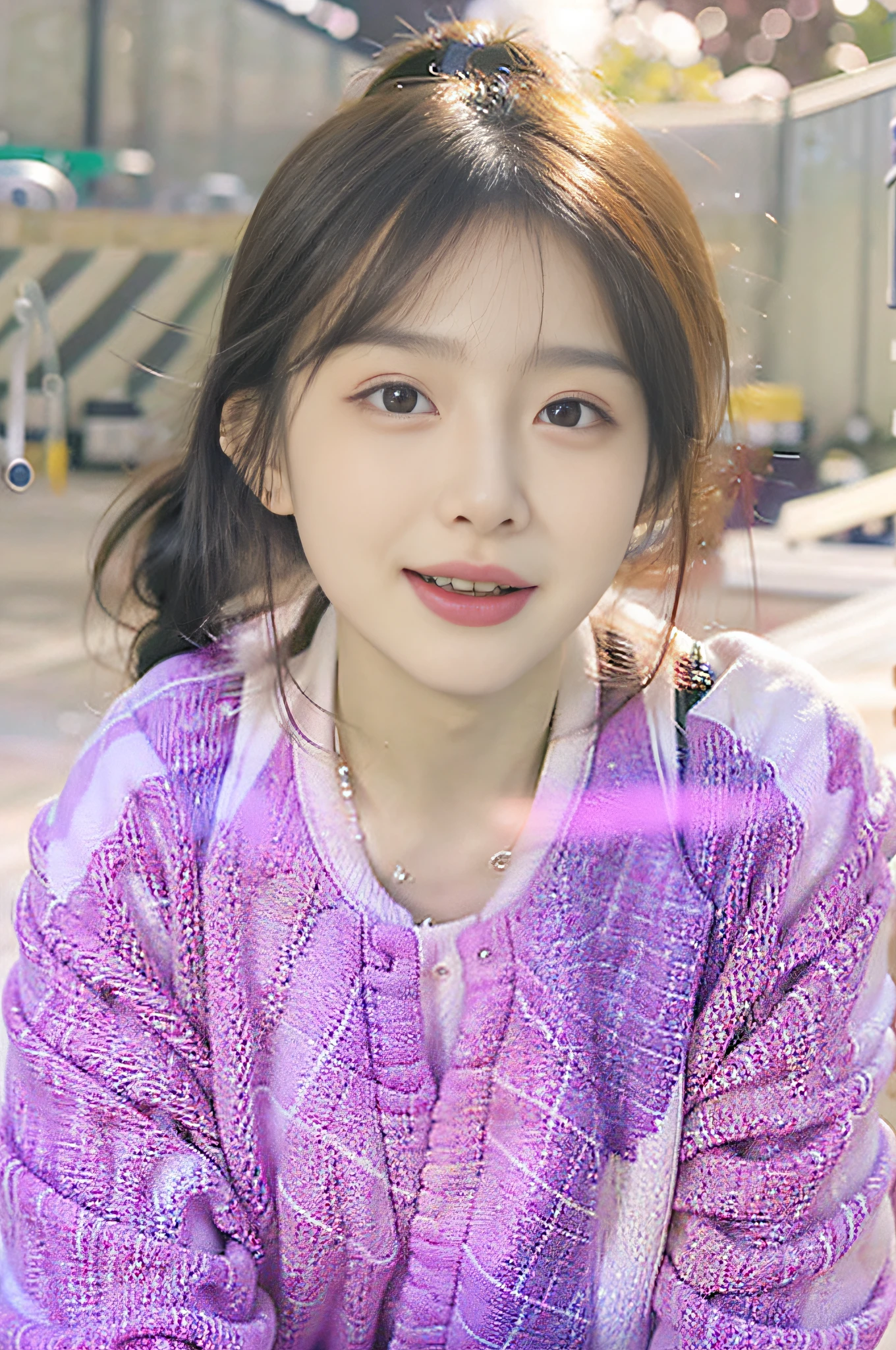 (8k, RAW photo, photorealistic:1.38) ,( lip gloss, eyelashes, glossy side, shiny skin, best quality, ultra high resolution, depth of field, chromatic aberration, caustics, wide light, natural shadow, Kpop idol) Watch the audience with serenity and goddess-like happiness,
