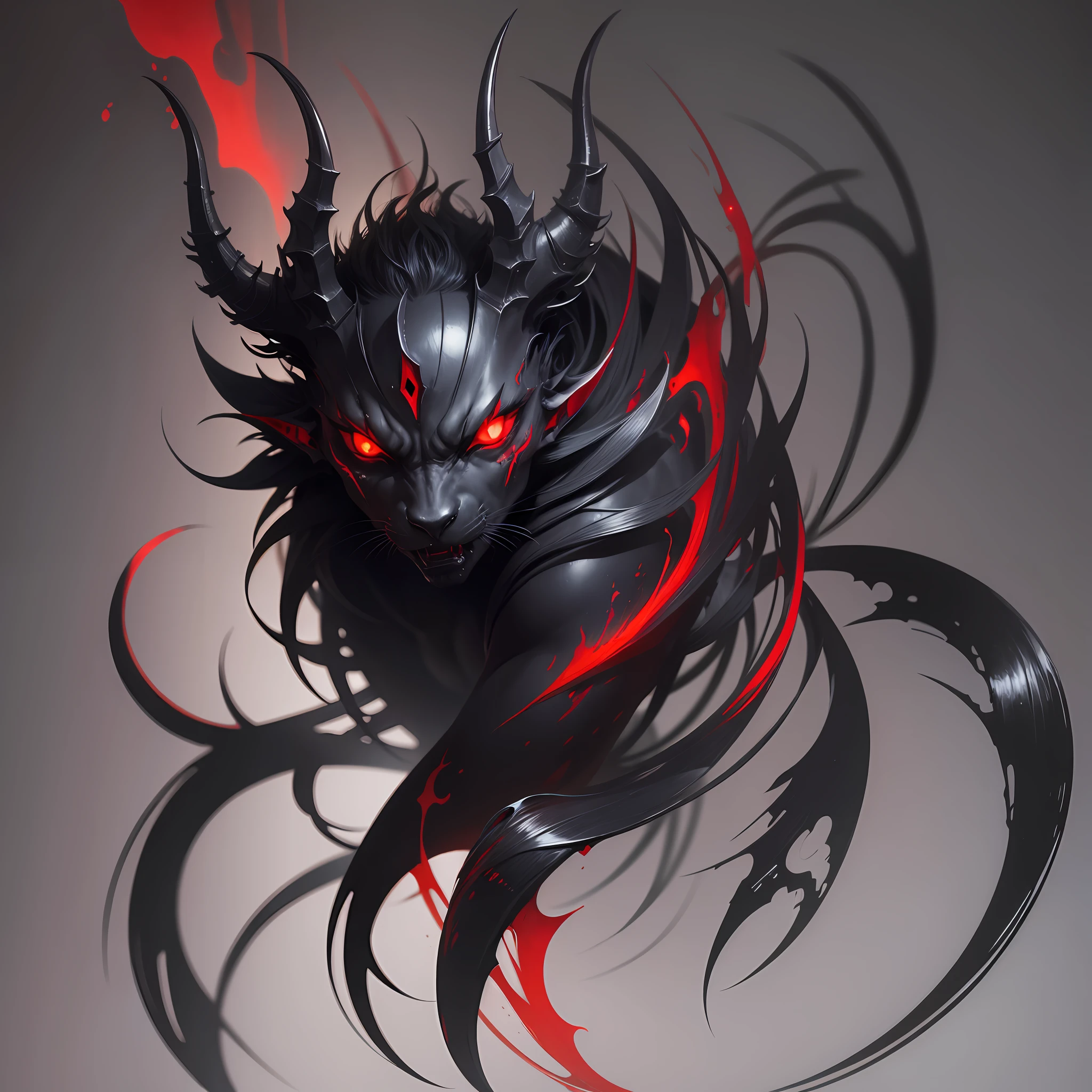 black non-human demon with red eyes, dark background --auto --s2