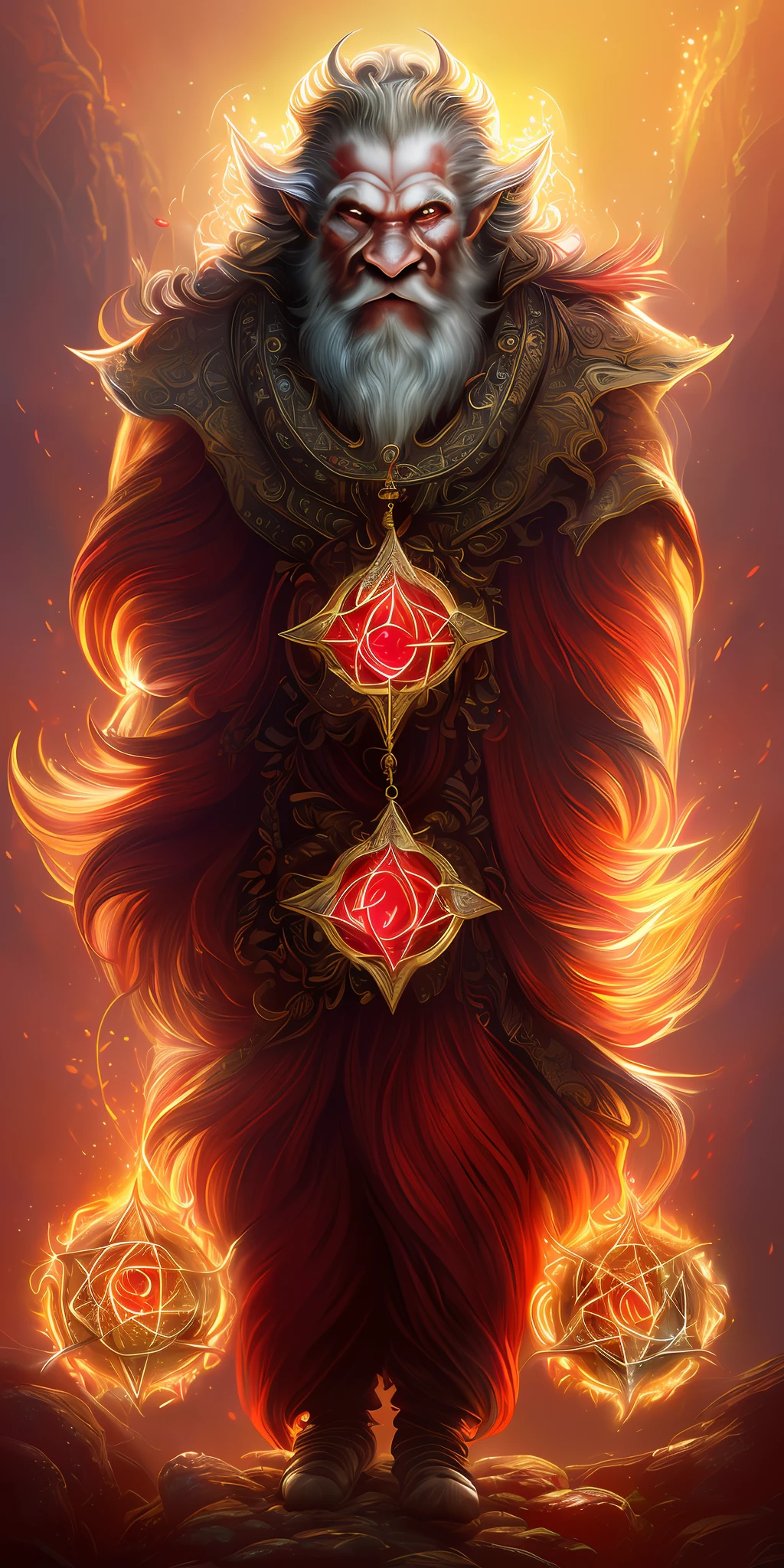 Full body view(extremely detailed 8k 8k CG wallpaper: 1.5),<(masterpiece: 1.5), (best quality: 1.7), high-resolution illustration, (red eye: 1.3), (detail: 1.3, best quality, (ultra-detailed), (extremely ugly and rough), (illustration), (painting), (masterpiece: 1.5),cinematic light, dynamic angle, floating, sharp focus, (2d: 1.7), (best quality: 1.3),(illustration: 1.1),((disheveled hair: 1.2),detailed ruby red eyes:  1.1), (cinematic light: 1.1, bearded red man demon and a pentacle, black goat's foot,
