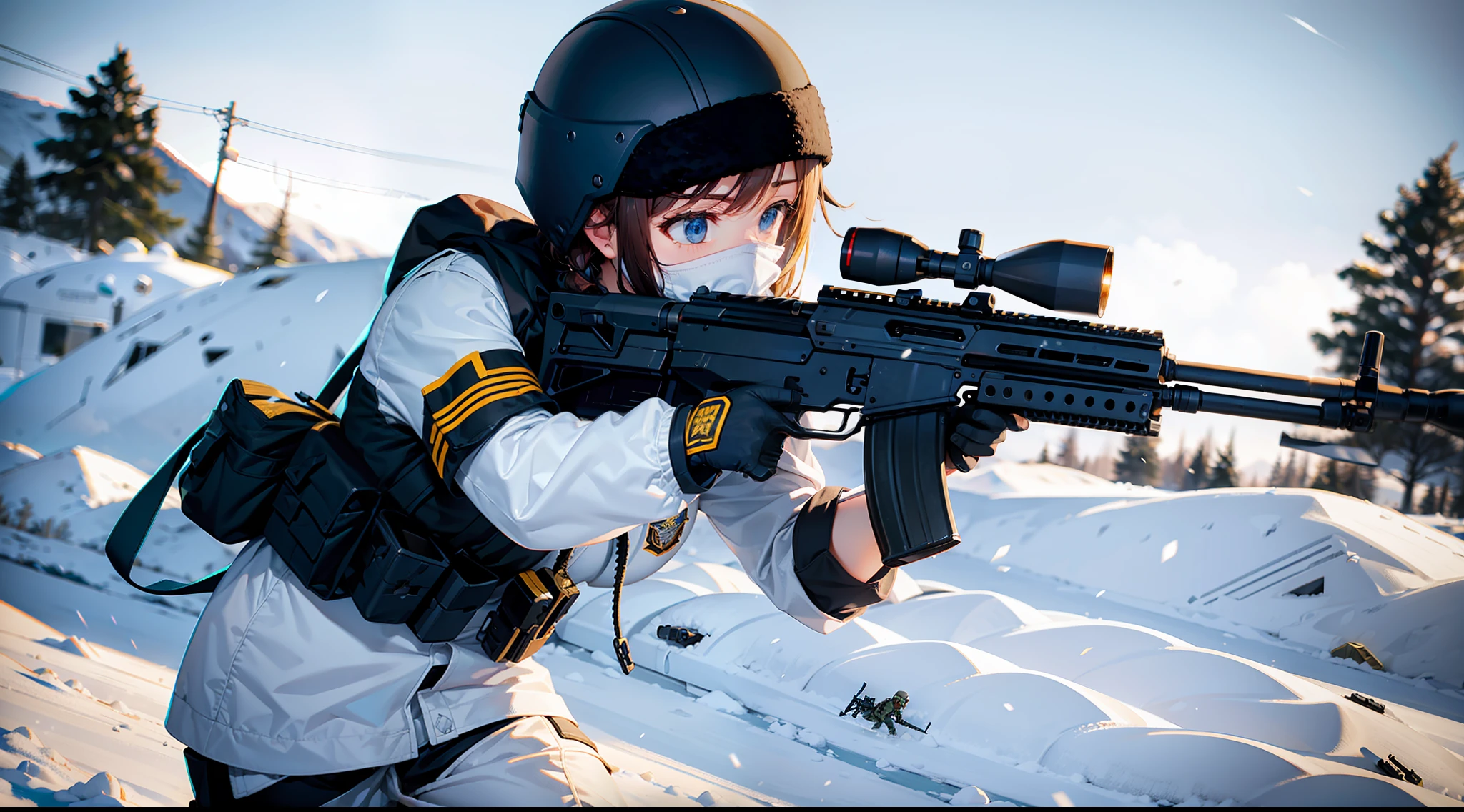 PMC, CQB, CQC, assault rifle, battle girl, snow field, white clothes