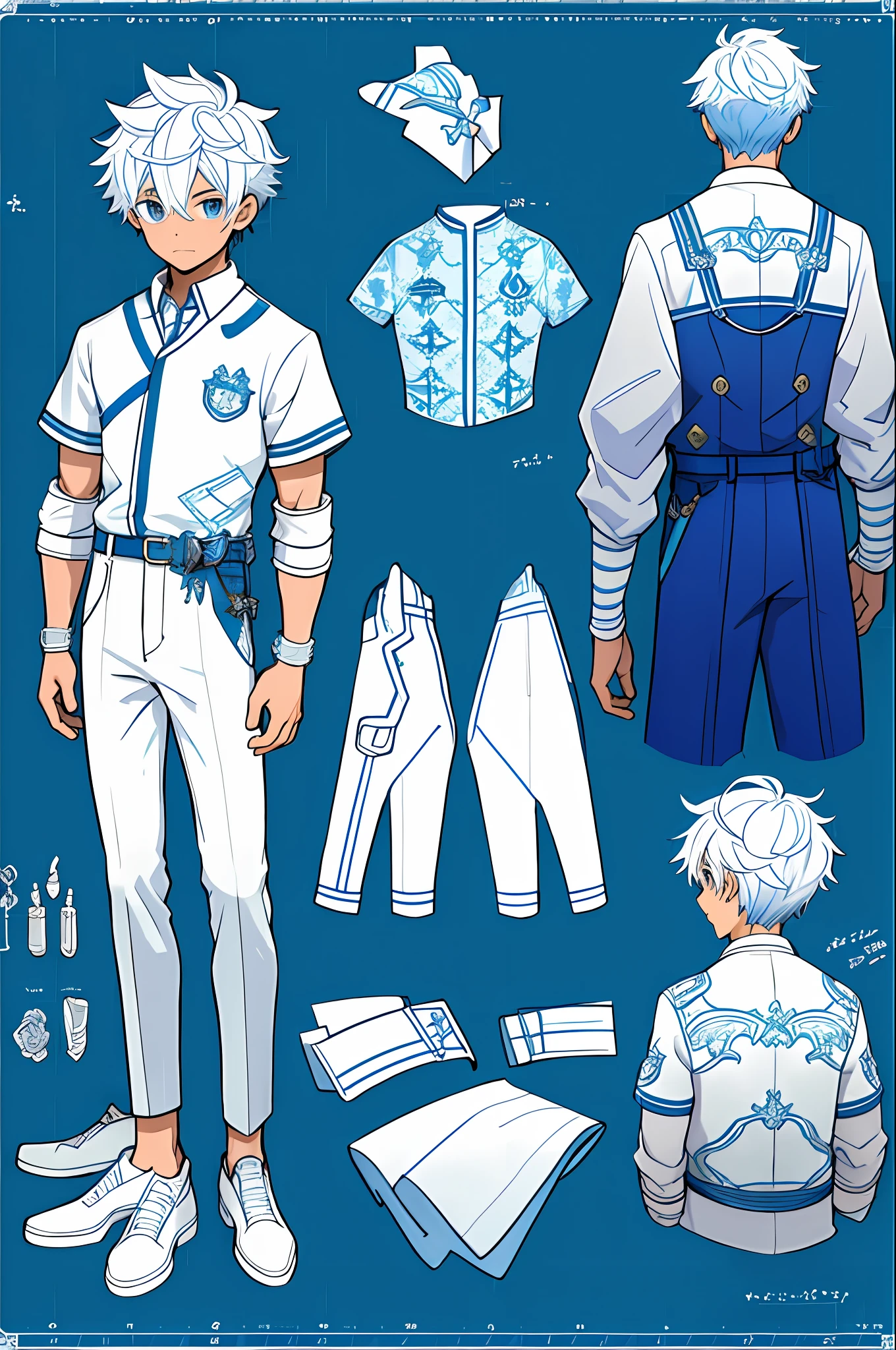 No background, boy, magical boy, the richer the blueprint, the better, character setting, three views