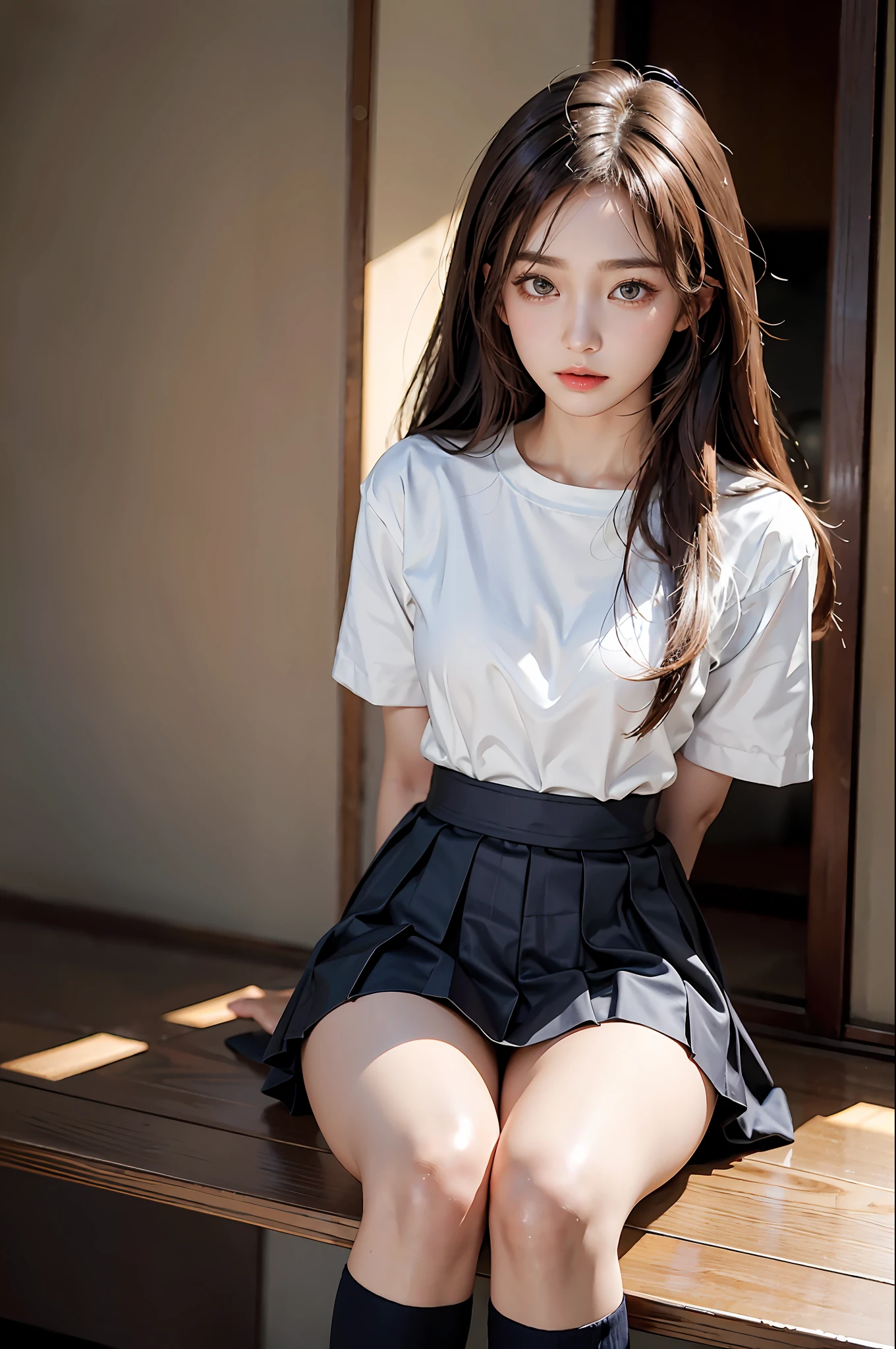 A Woman Sitting On A Bench Wearing A Skirt And Knee High Socks SeaArt AI a-woman-sitting-on-a-bench-wearing-a-skirt-and-knee-high-socks-seaart-ai