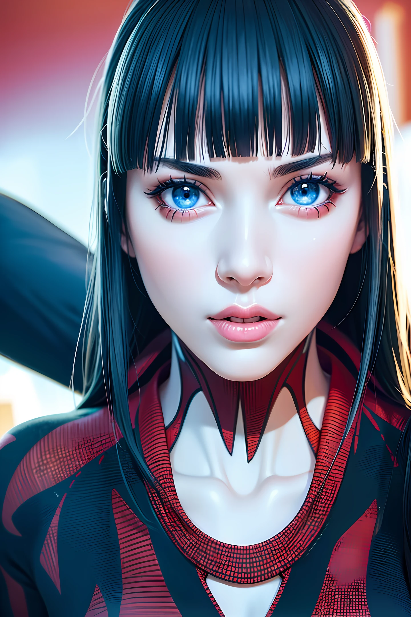 (1girl:1.3), Solo, (((Very detailed face)))), ((Very detailed eyes and face)))), Beautiful detail eyes, Body parts__, Official art, Unified 8k wallpaper, Super detailed, beautiful and beautiful, beautiful, masterpiece, best quality, original, masterpiece, super fine photo, best quality, super high resolution, realistic realism, sunlight, full body portrait, amazing beauty, dynamic pose, delicate face, vibrant eyes, (from the front), She wears Spider-Man suit, red and black color scheme, spider, very detailed city roof background, rooftop, overlooking the city, detailed face, detailed complex busy background, messy, gorgeous, milky white, highly detailed skin, realistic skin details, visible pores, clear focus, volumetric fog, 8k uhd, DSLR, high quality, film grain, fair skin, photo realism, lomography, futuristic dystopian megalopolis, translucent