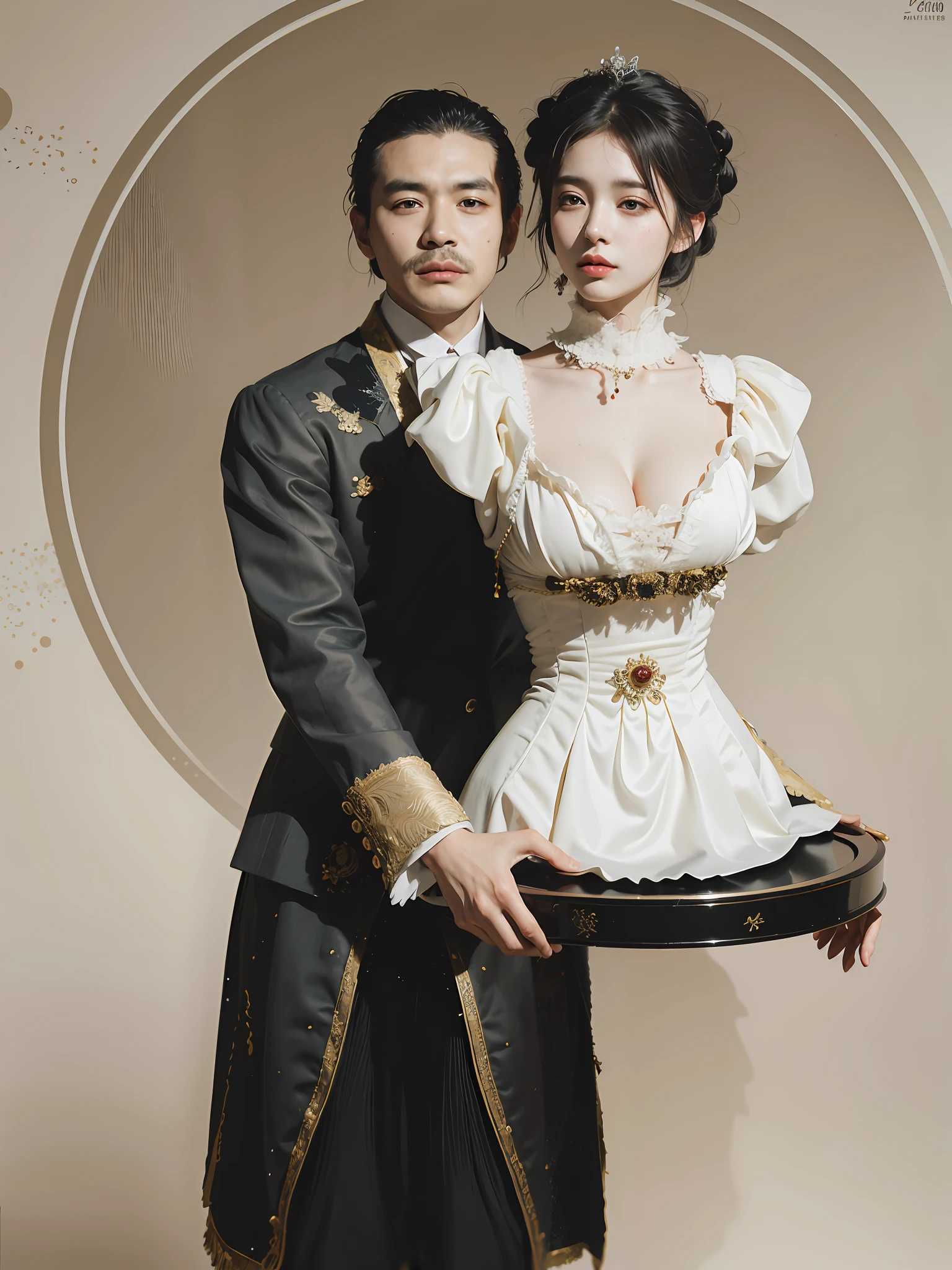 they are dressed in fancy clothes and posing for a picture, guweiz, both wearing victorian clothes, artwork in the style of guweiz, guweiz masterpiece, inspired by Guo Xi, by Russell Dongjun Lu, trending on cgstation, wlop and sakimichan, yanjun chengt, roberto ferri and ruan jia