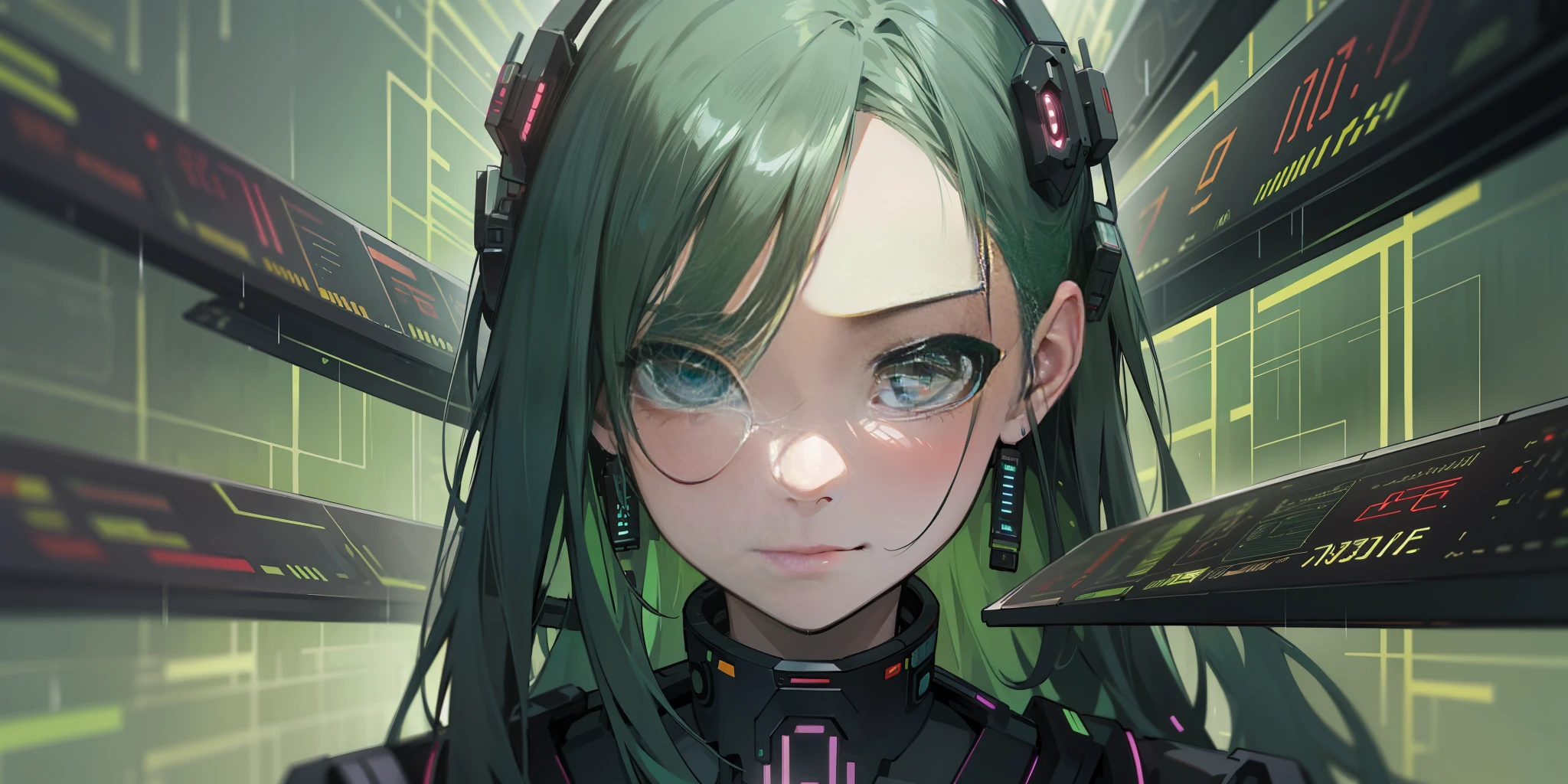 Imagine the captivating portrait of a cyberpunk hacker woman standing in a rain of stacked matrix codes, 8K, Ultra HD, Ultra Detail, as the iconic green numbers flow around her --ar 4:5 --niji 5--s 400