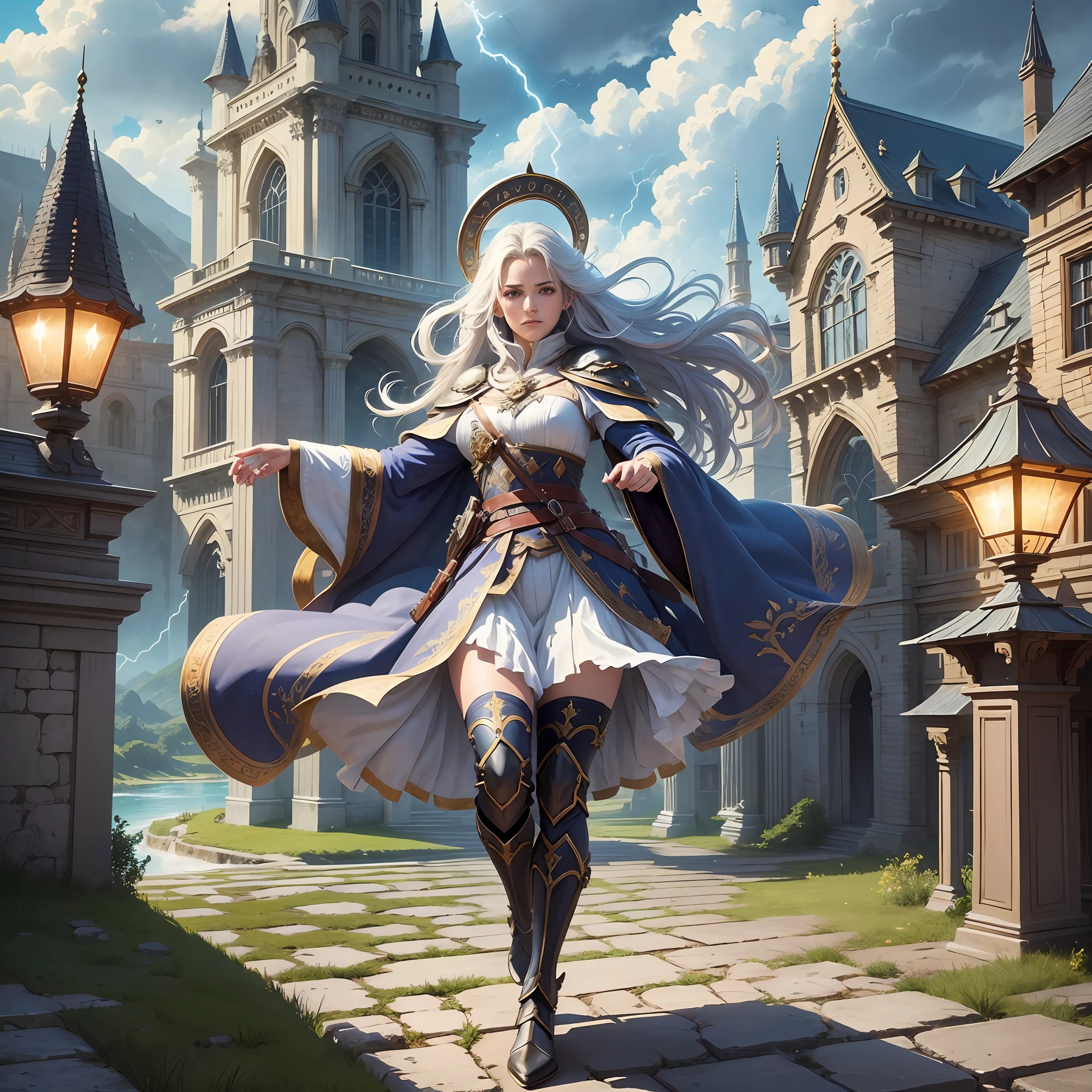 Step 1 - Scene: This is a magical scene with multiple characters in it. The scene features magnificent epic cinematic style buildings and landscapes, including towers, city walls, bridges, meadows, and lakes. There are mysterious clouds and lightning in the sky, as well as the flow and flickering of magical energy.
Step 2 - Labels (relational, noun, verb):
Characters: Many people, male, female, elderly, young
Clothing: magical decorations, ancient costumes, armor, robes, cloaks, boots
Architecture: walls, towers, bridges, palaces, shrines, meadows, lakes
Sky: Clouds, lightning, magical energy
Items: magic staffs, swords, bows and arrows, shields, magic crystals, books
Actions: casting, fighting, running, jumping, flying, resting, talking, thinking, observing
Step 3 - tag:
Characters: Multiple characters, male, female, elderly, young
Clothing: magical decoration, ancient attire, armor, --auto --s2
