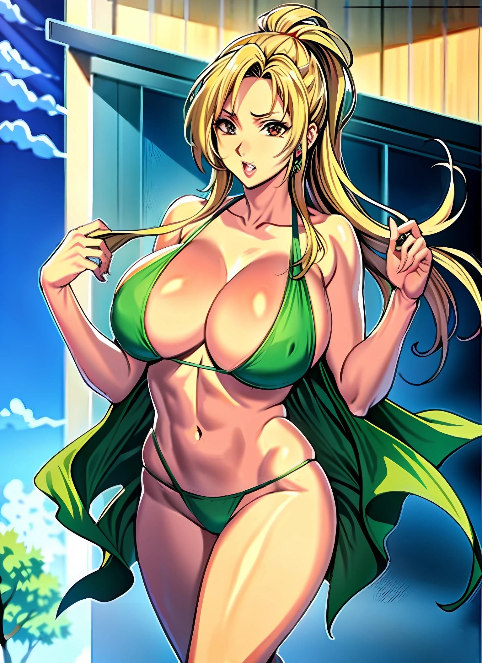 Tsunade with big tits wearing a green bikini that squeezes her tits
